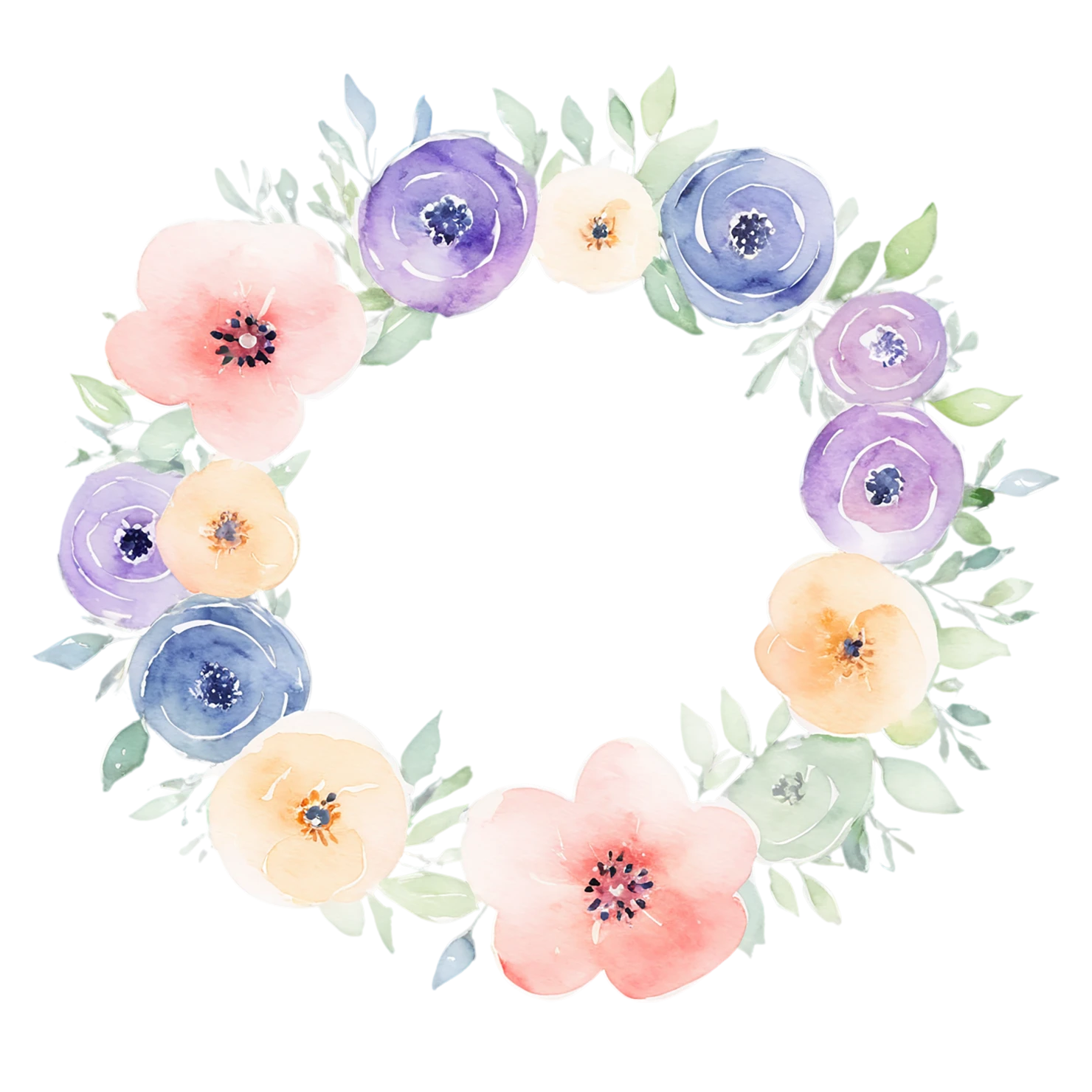 Watercolor flower ring isolated on transparent background #24010