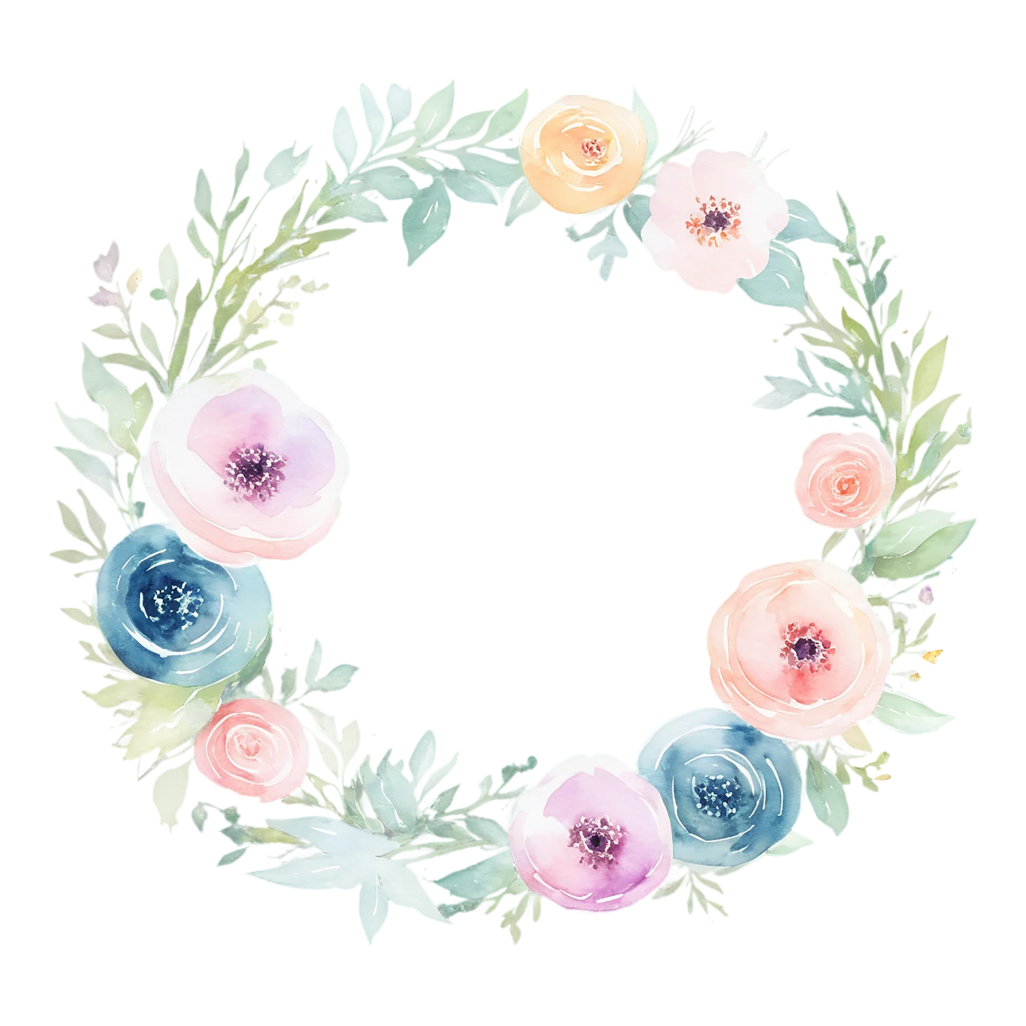 Watercolor flower ring isolated on transparent background #24011