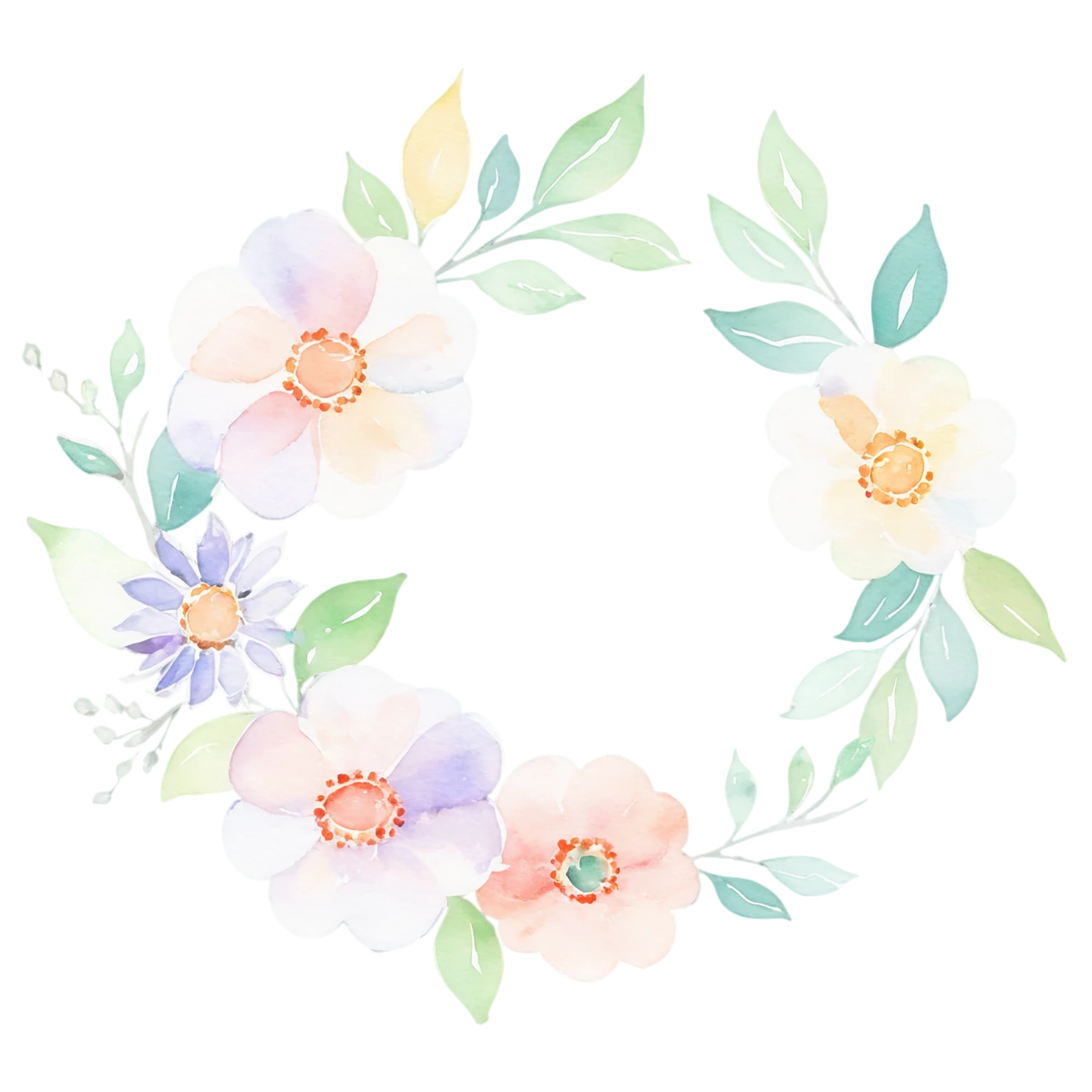Watercolor flower ring isolated on transparent background #24013