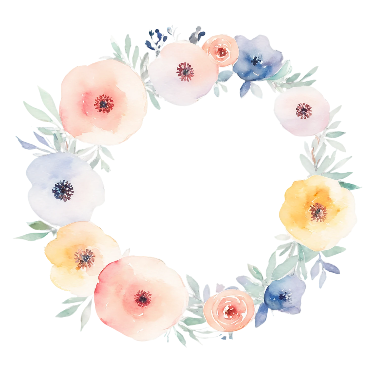 Watercolor flower ring isolated on transparent background #24014