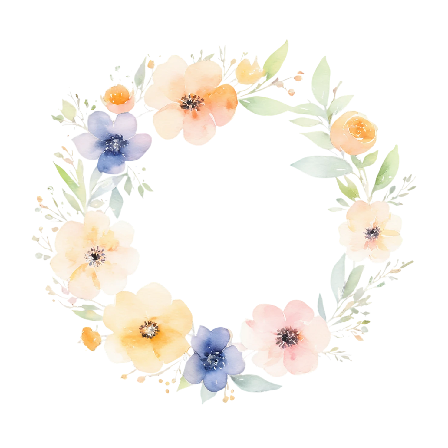 Watercolor flower ring isolated on transparent background #24015