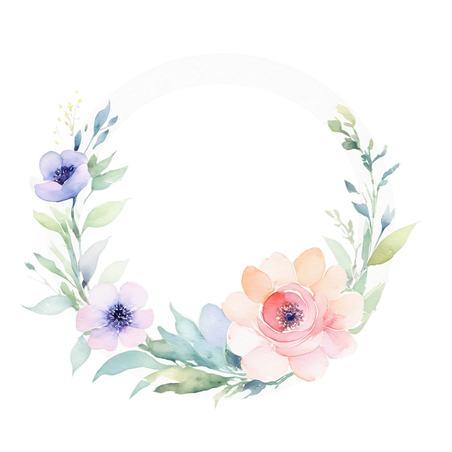 Watercolor flower ring isolated on transparent background #24016