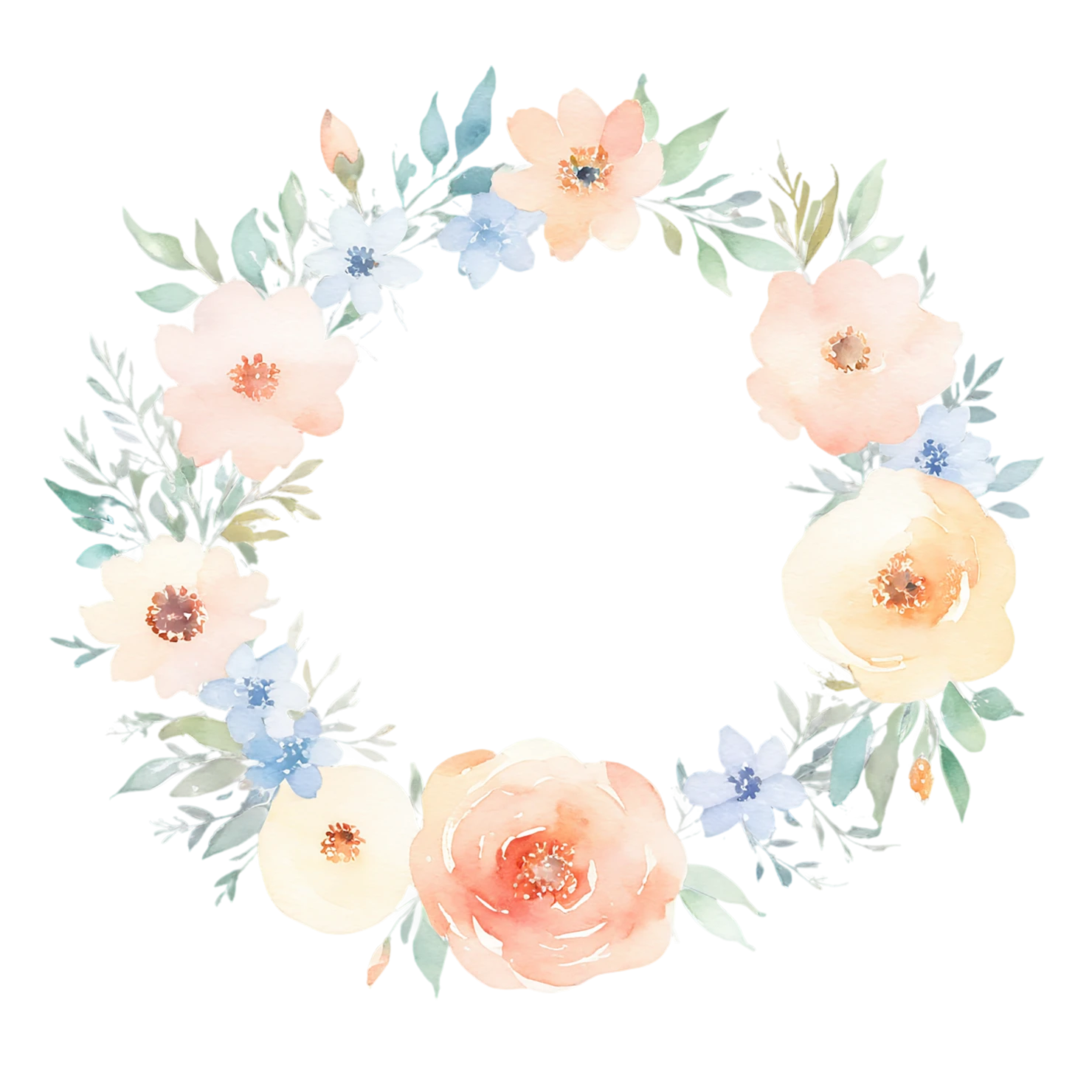 Watercolor flower ring isolated on transparent background #24019