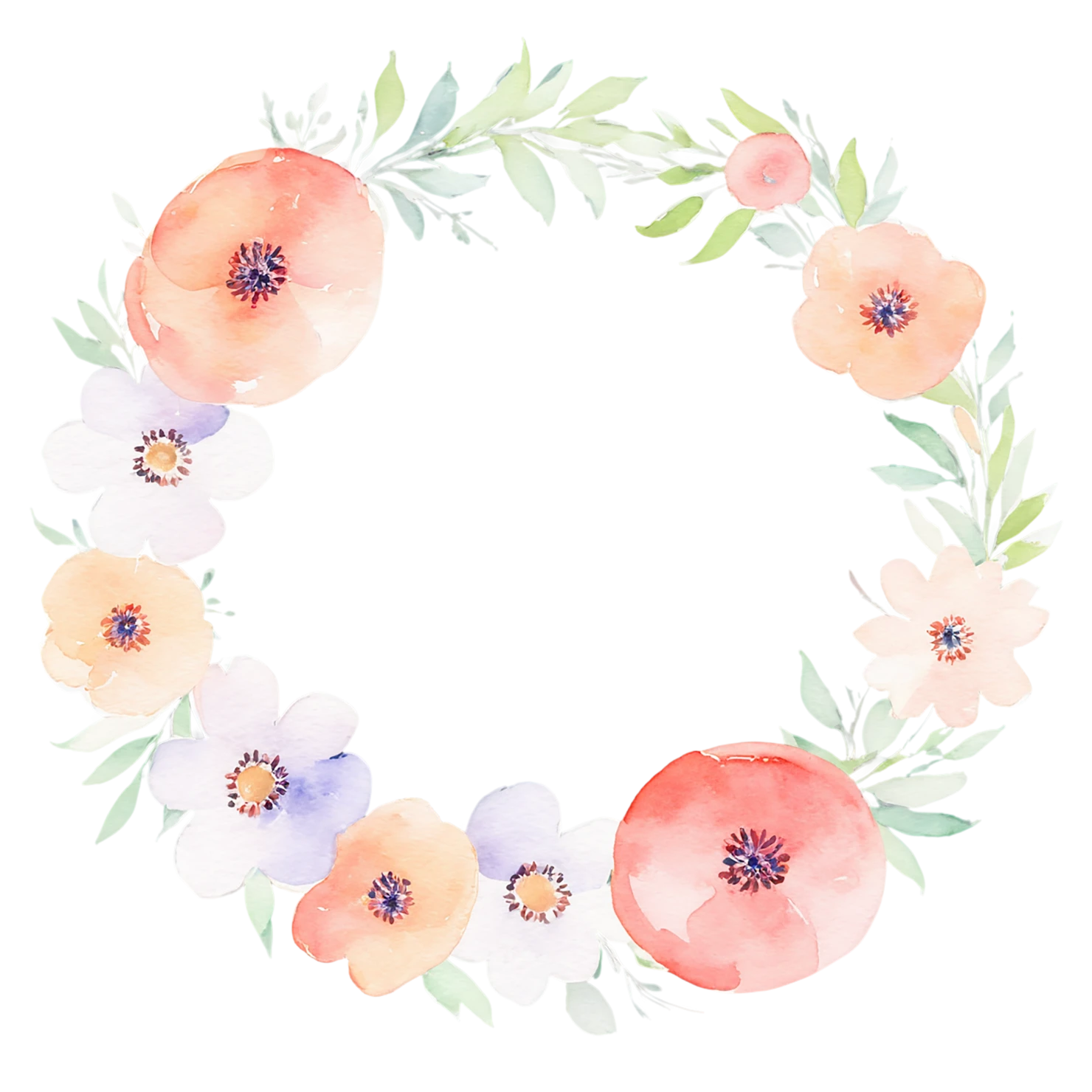 Watercolor flower ring isolated on transparent background #24020