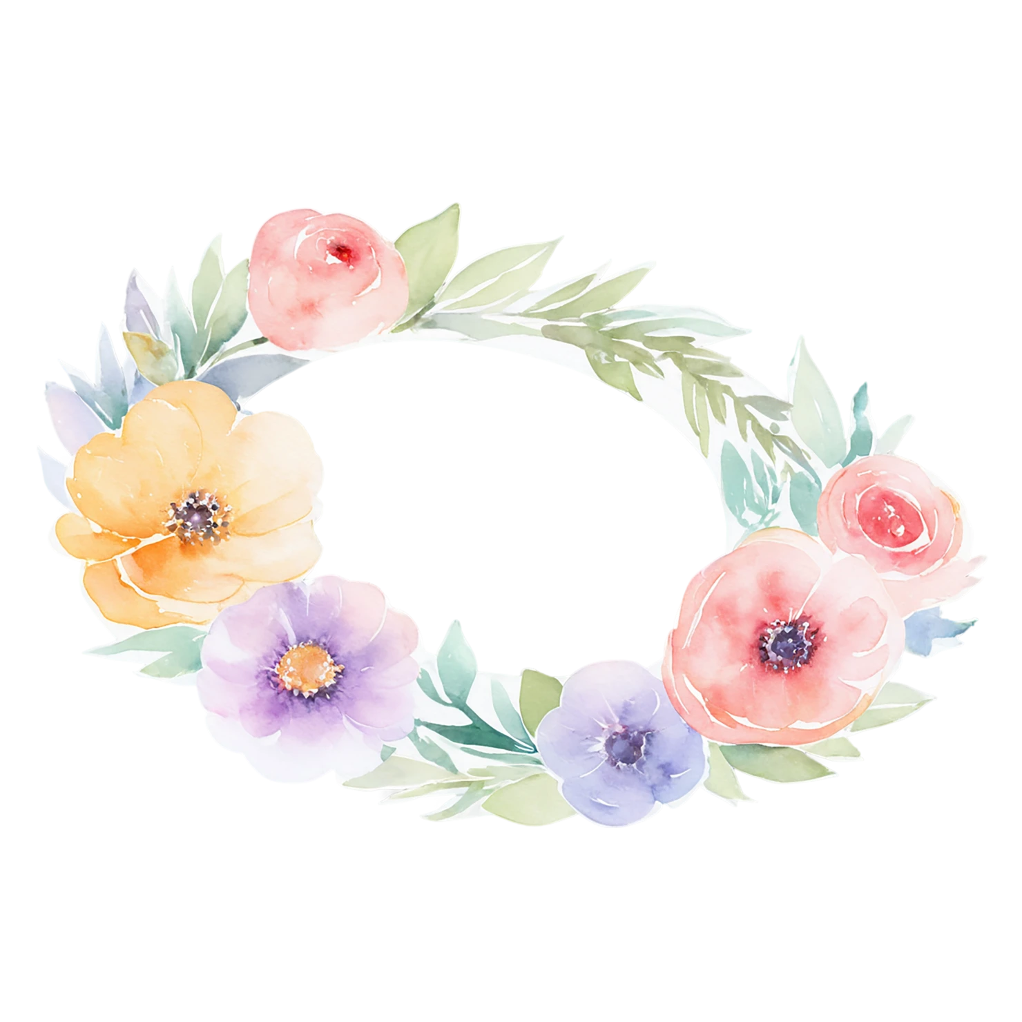 Watercolor flower ring isolated on transparent background #24021