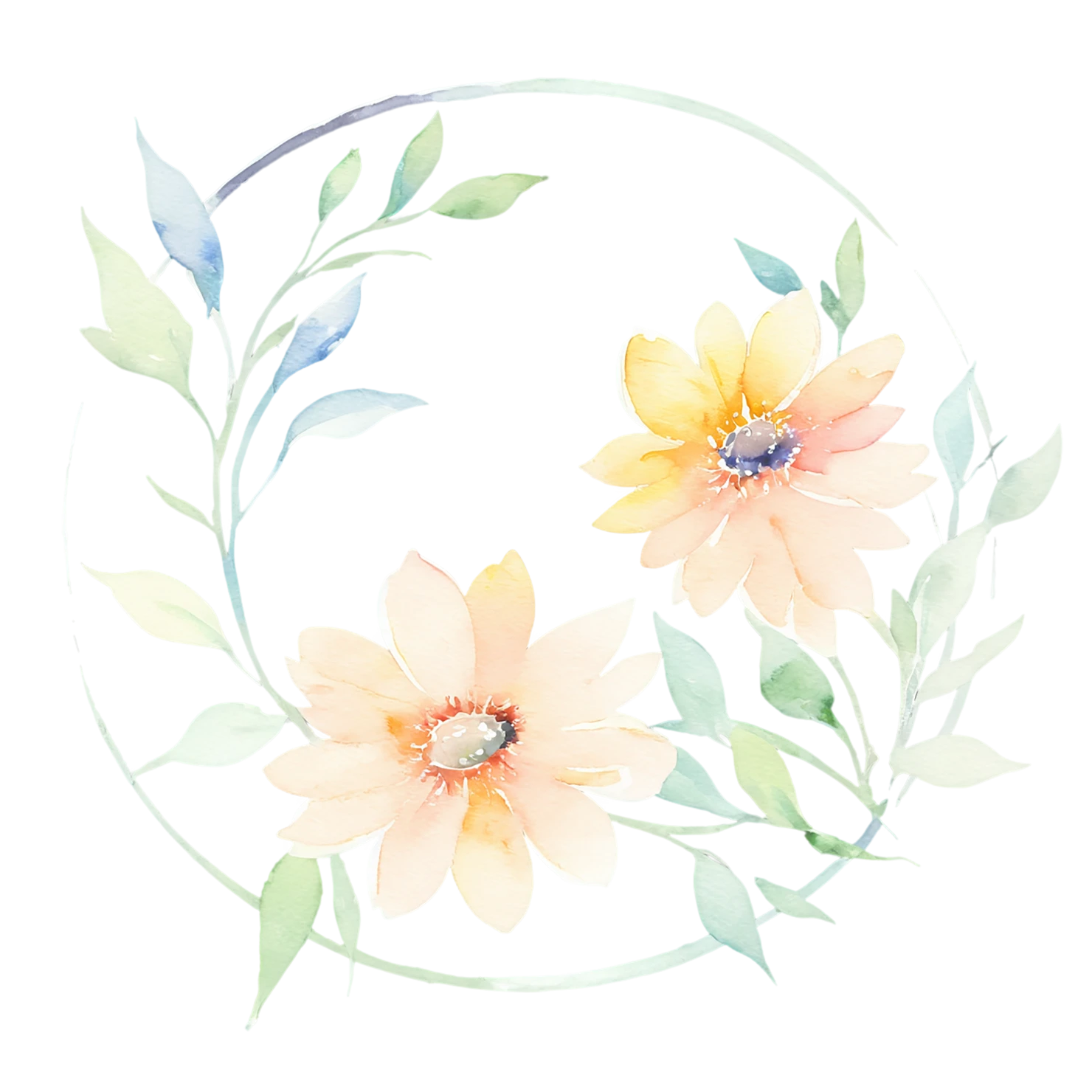 Watercolor flower ring isolated on transparent background #24022