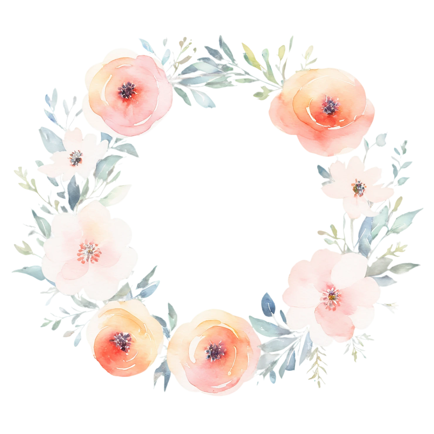 Watercolor flower ring isolated on transparent background #24023