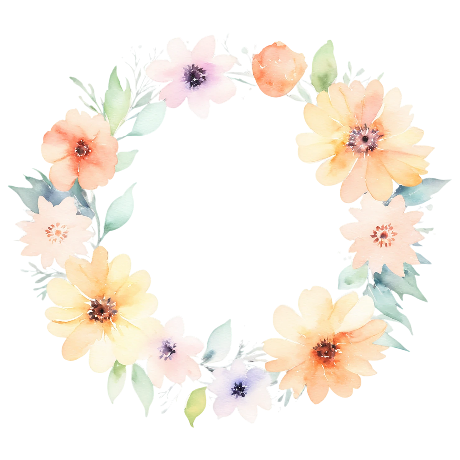 Watercolor flower ring isolated on transparent background #24024