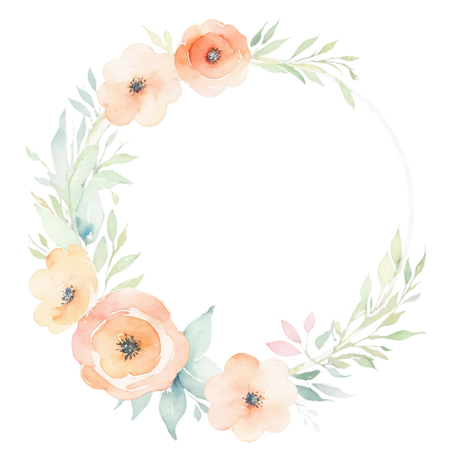 Watercolor flower ring isolated on transparent background #24025