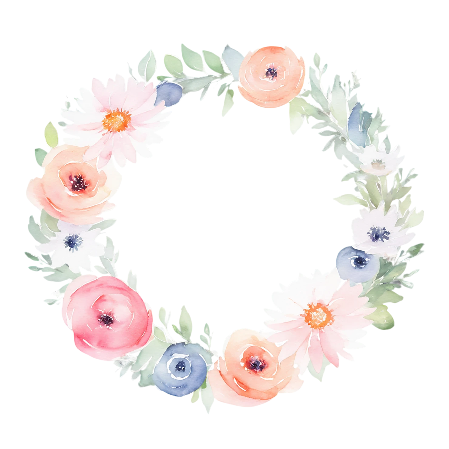 Watercolor flower ring isolated on transparent background #24026