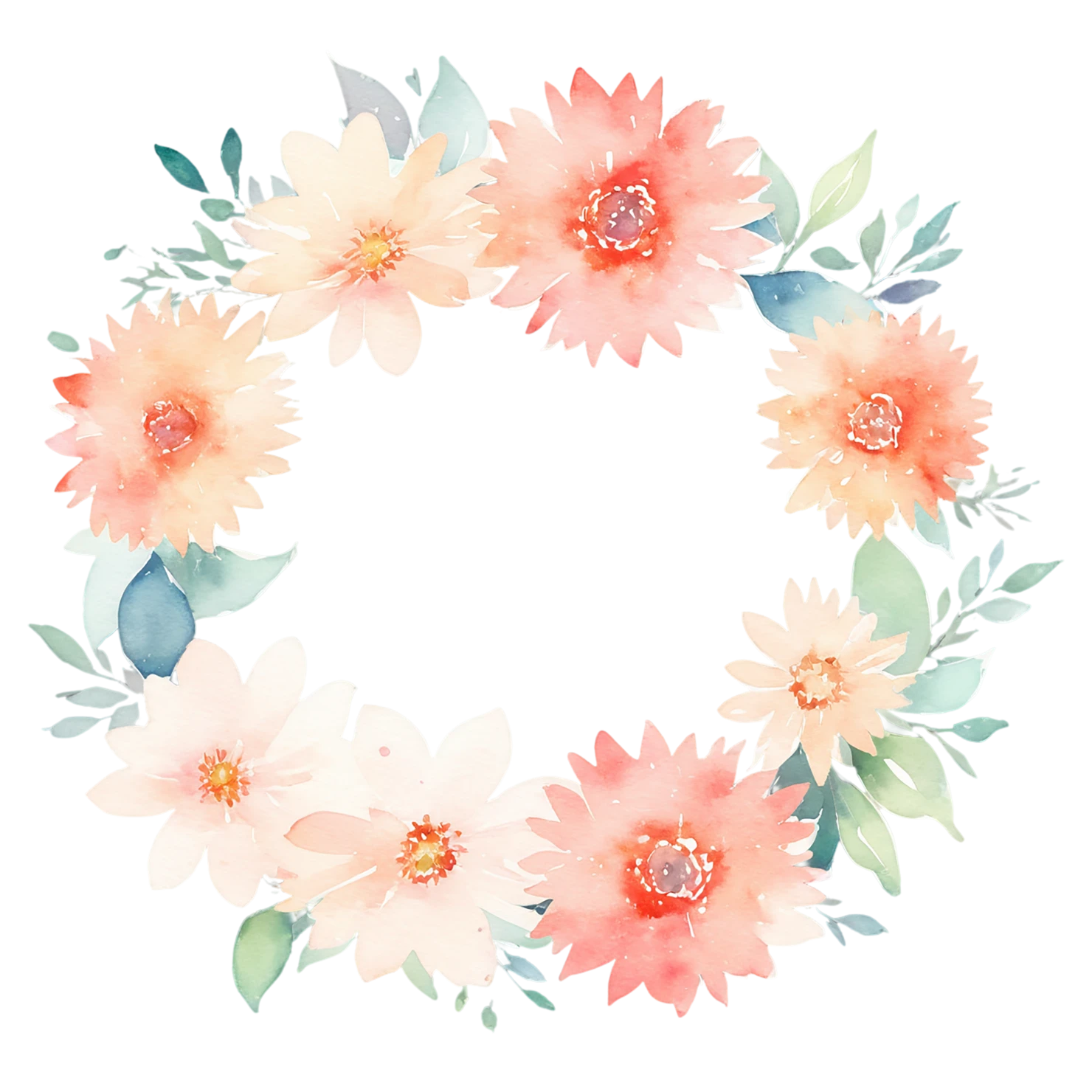 Watercolor flower ring isolated on transparent background #24027