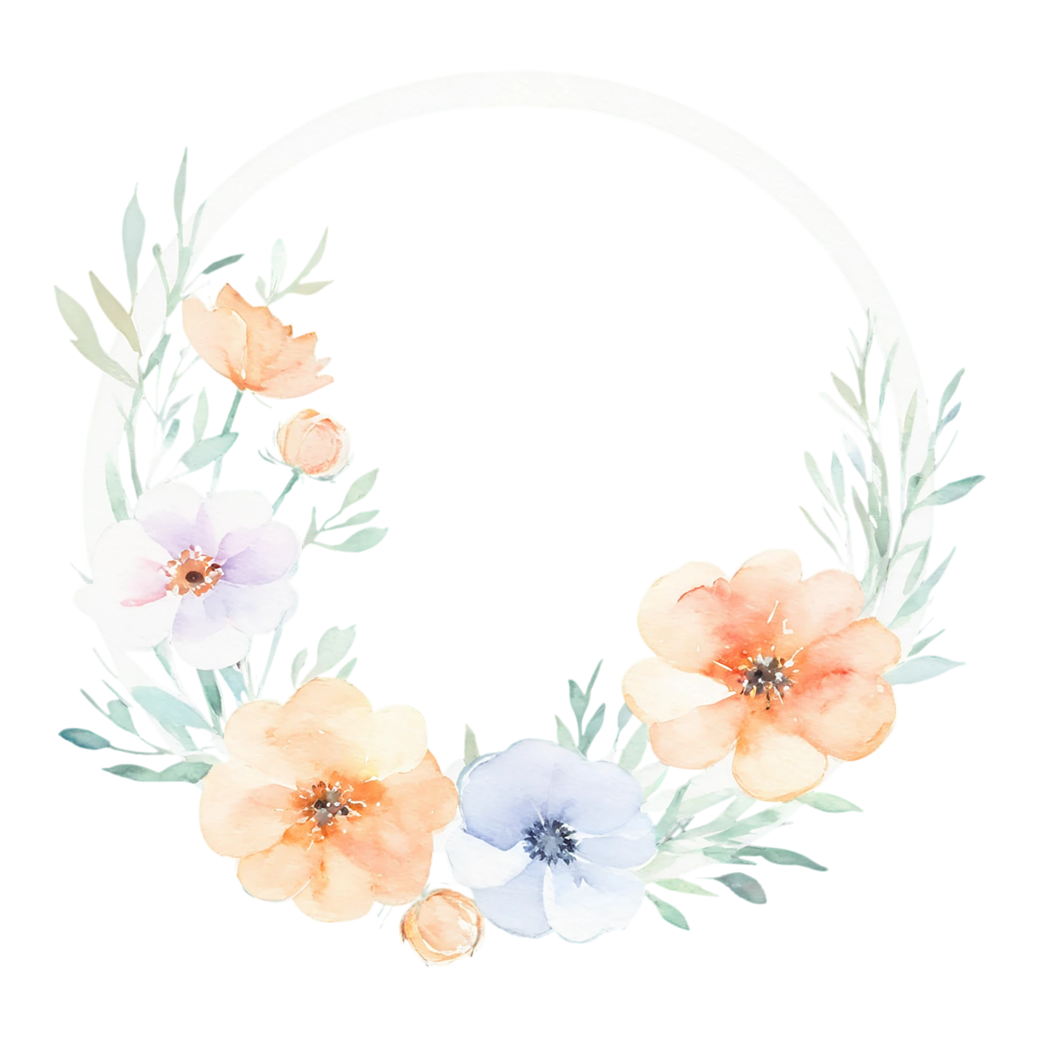 Watercolor flower ring isolated on transparent background #24030