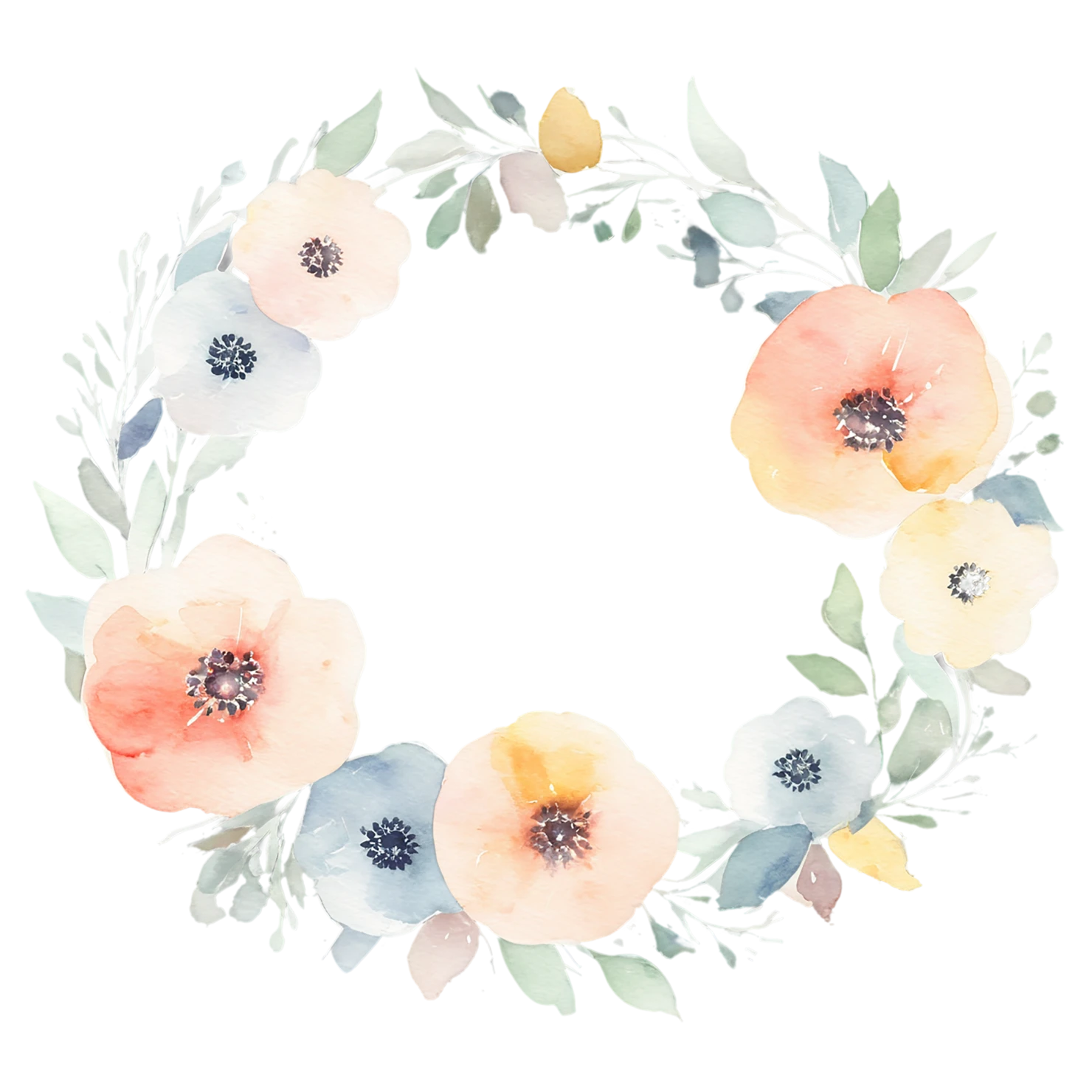Watercolor flower ring isolated on transparent background #24032