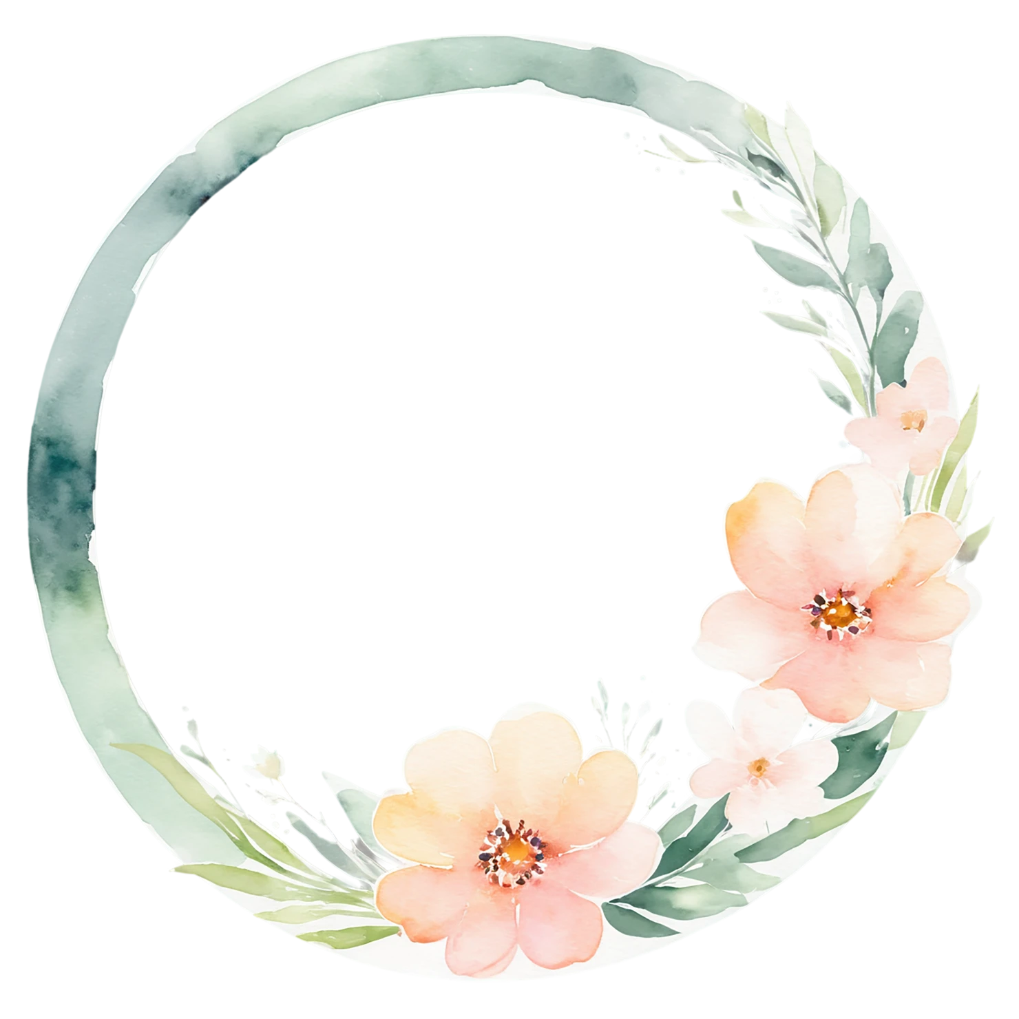 Watercolor flower ring isolated on transparent background #24033
