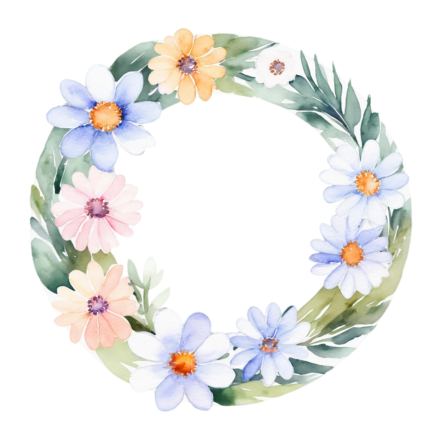 Watercolor flower ring isolated on transparent background #24034