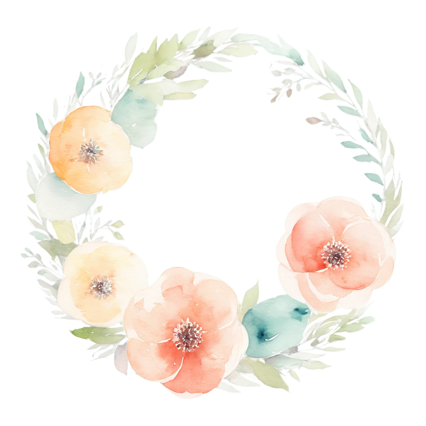 Watercolor flower ring isolated on transparent background #24038