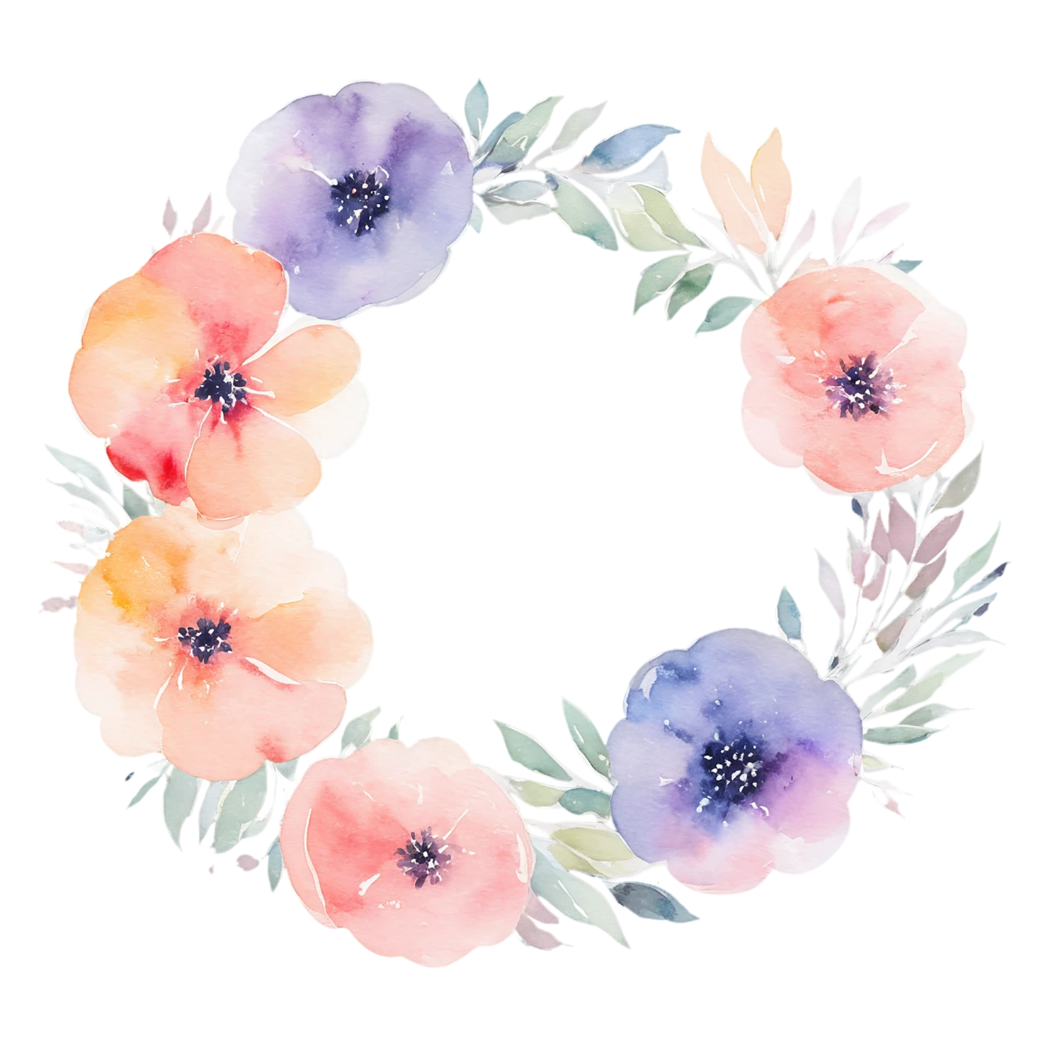 Watercolor flower ring isolated on transparent background #24041