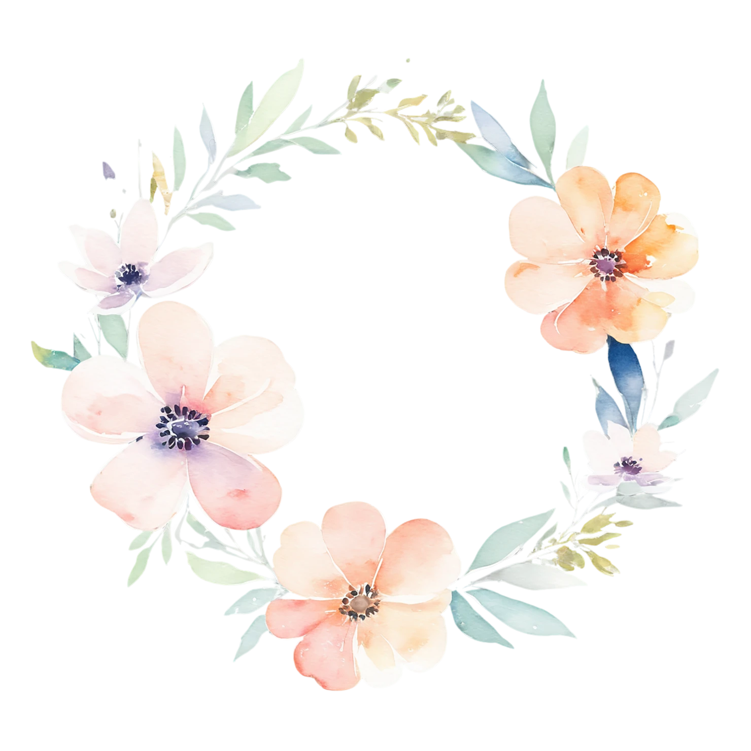 Watercolor flower ring isolated on transparent background #24043
