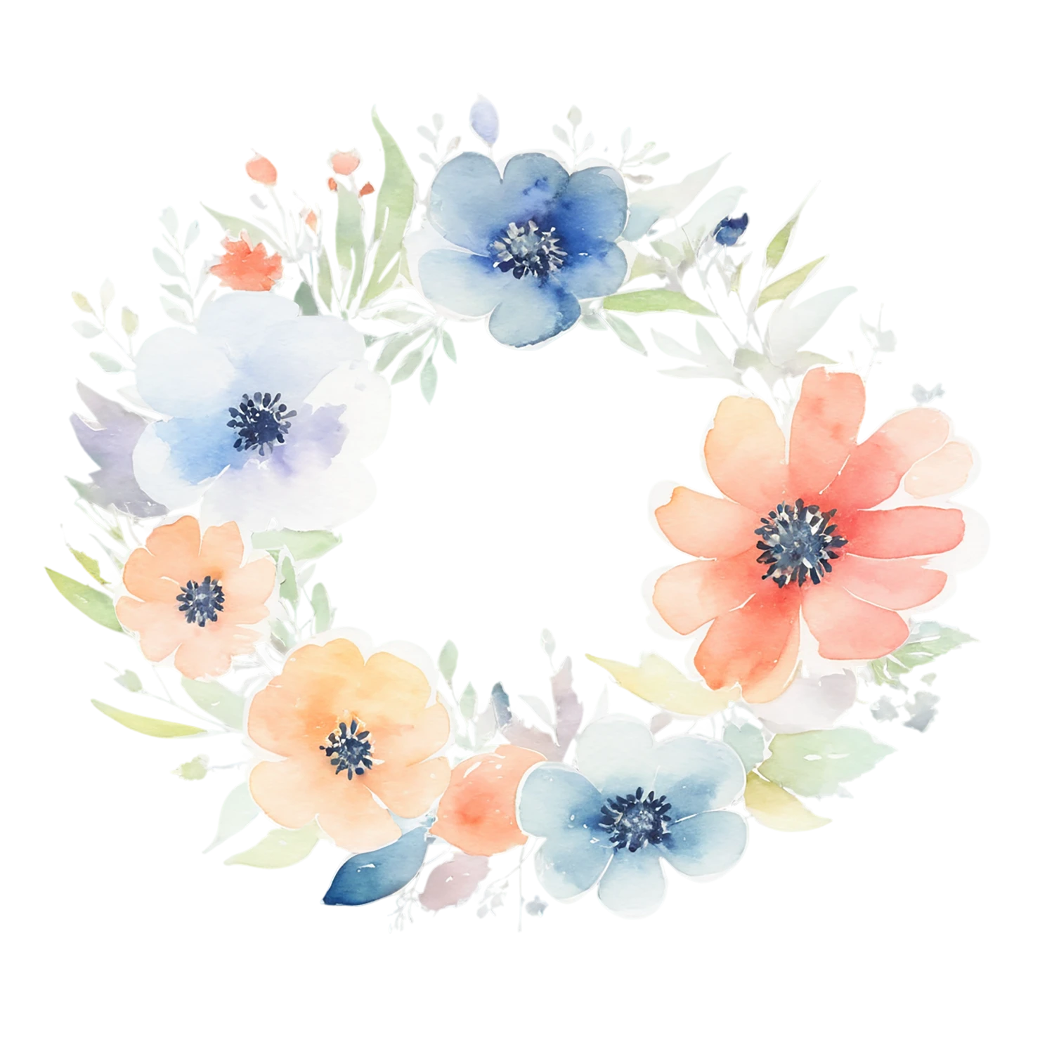 Watercolor flower ring isolated on transparent background #24047