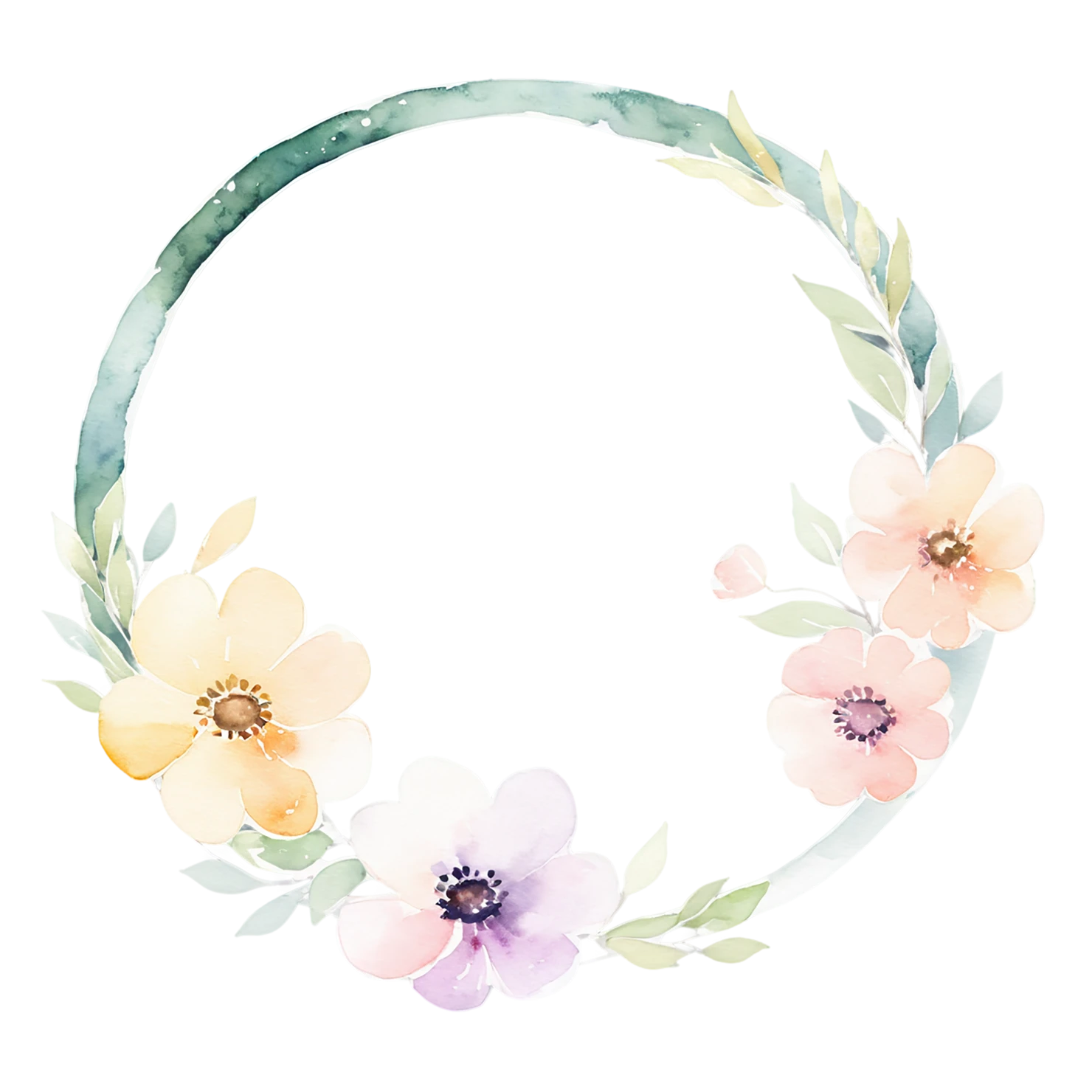 Watercolor flower ring isolated on transparent background #24049