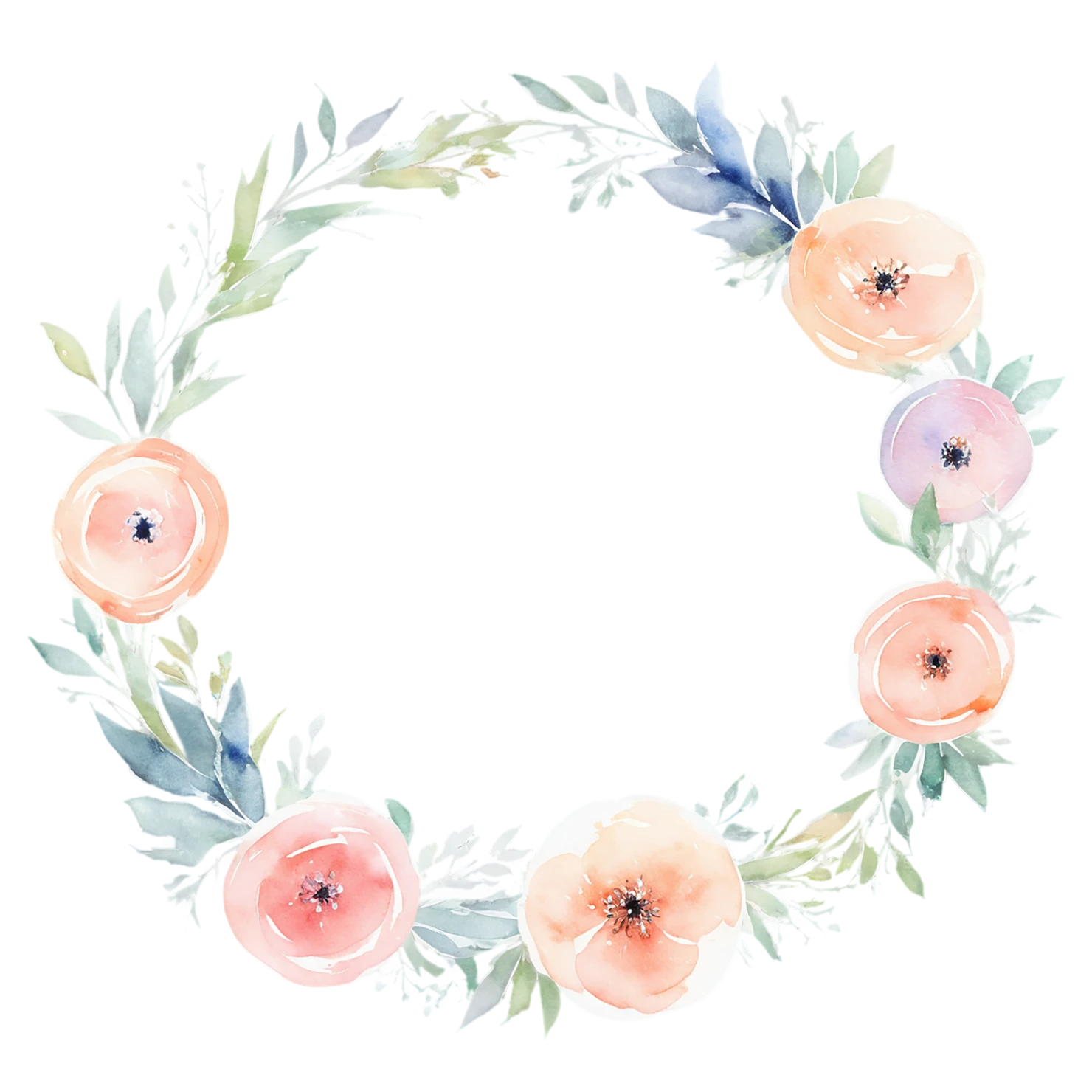 Watercolor flower ring isolated on transparent background #24050