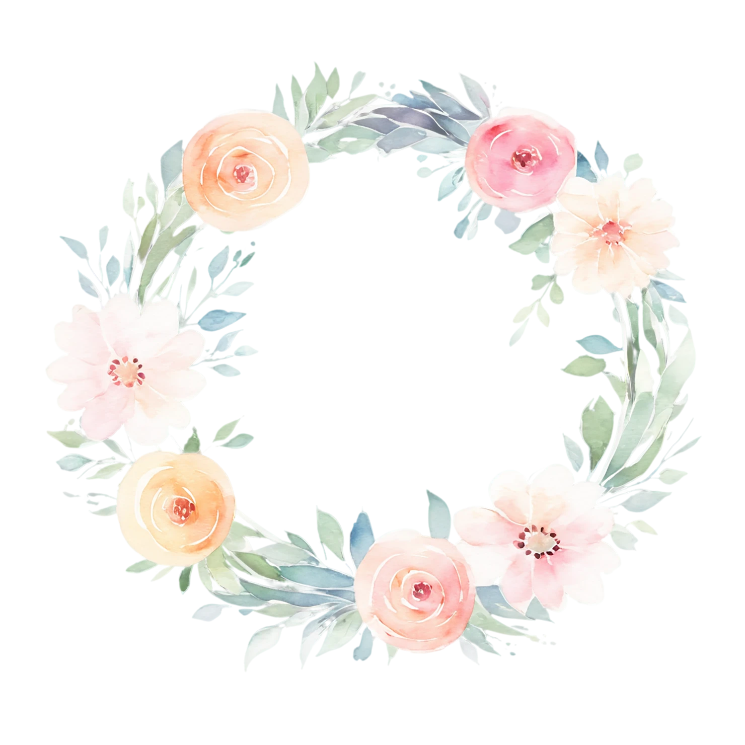 Watercolor flower ring isolated on transparent background #24052