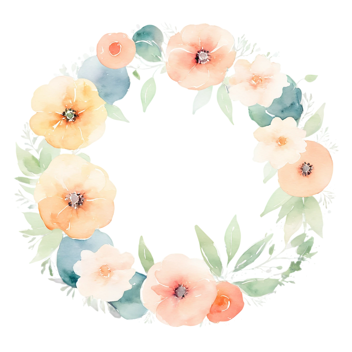 Watercolor flower ring isolated on transparent background #24053