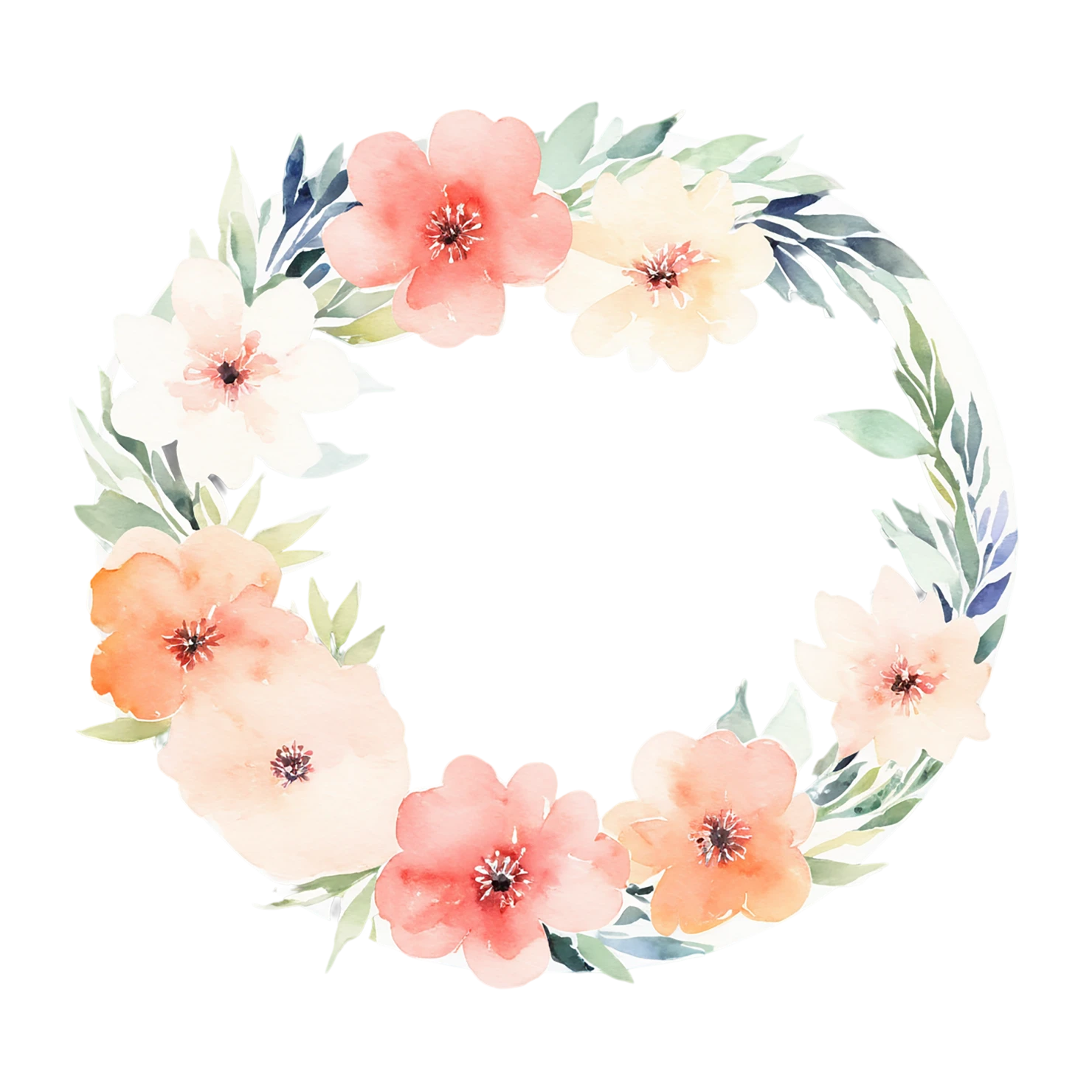 Watercolor flower ring isolated on transparent background #24055
