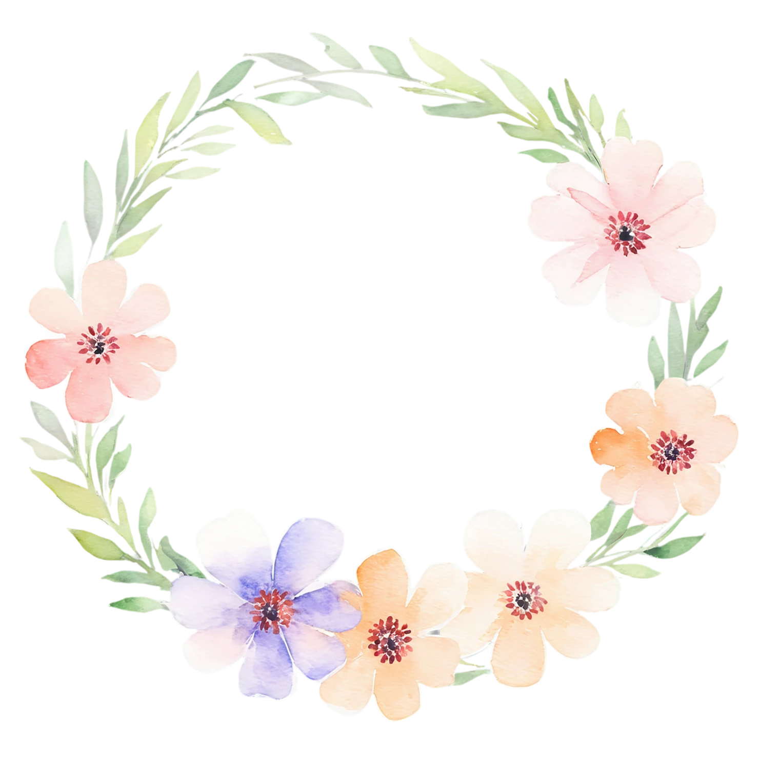 Watercolor flower ring isolated on transparent background #24058