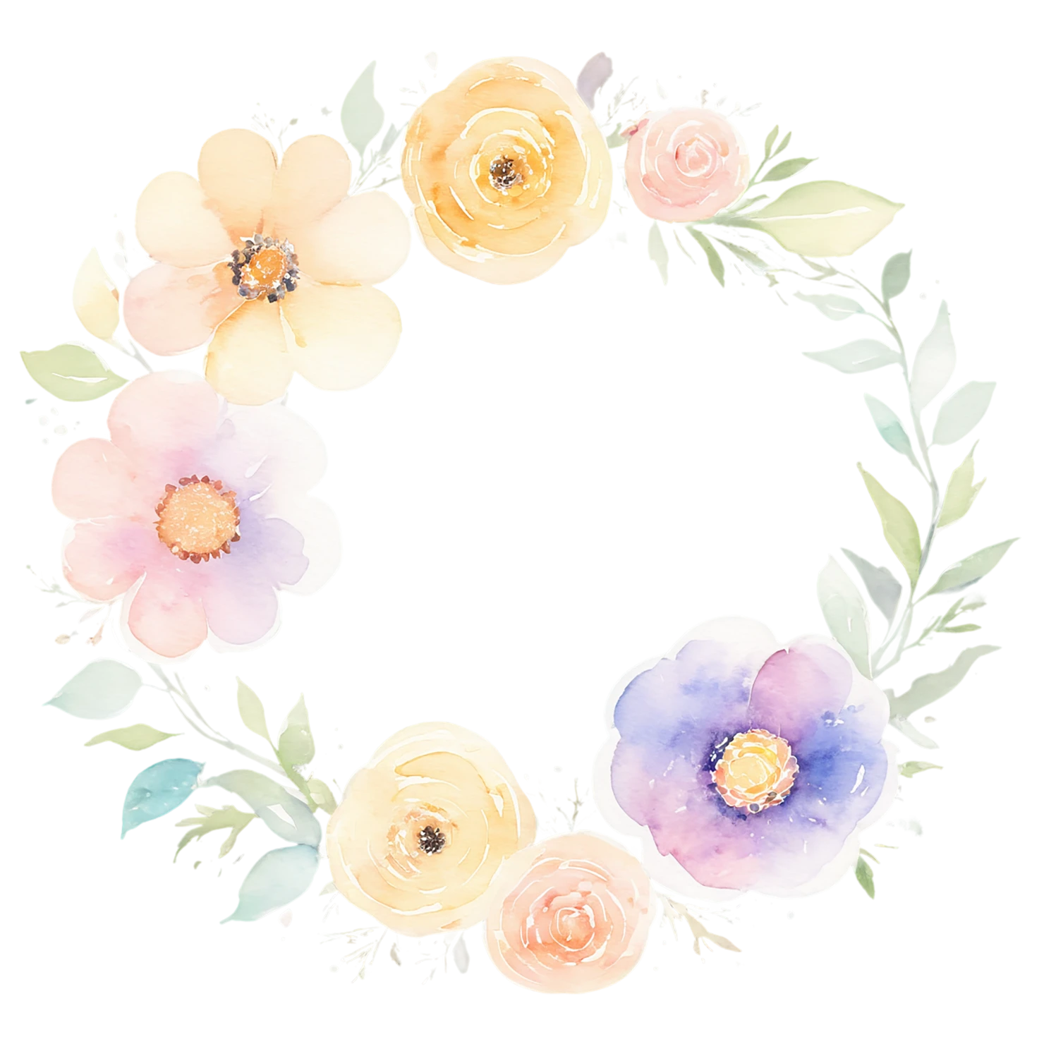 Watercolor flower ring isolated on transparent background #24059