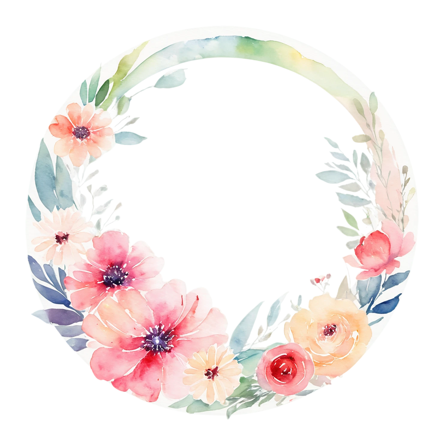 Watercolor flower ring isolated on transparent background #24060