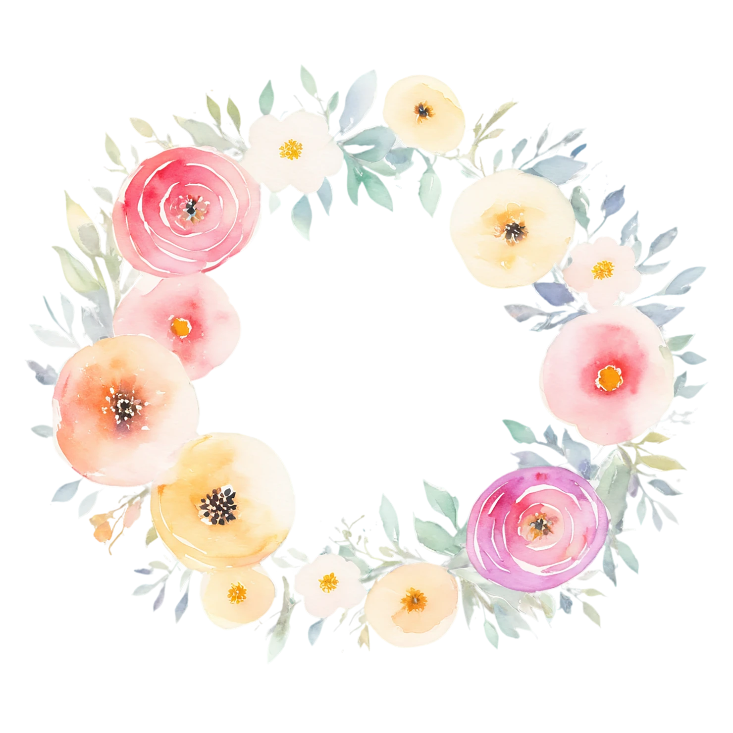 Watercolor flower ring isolated on transparent background #24061