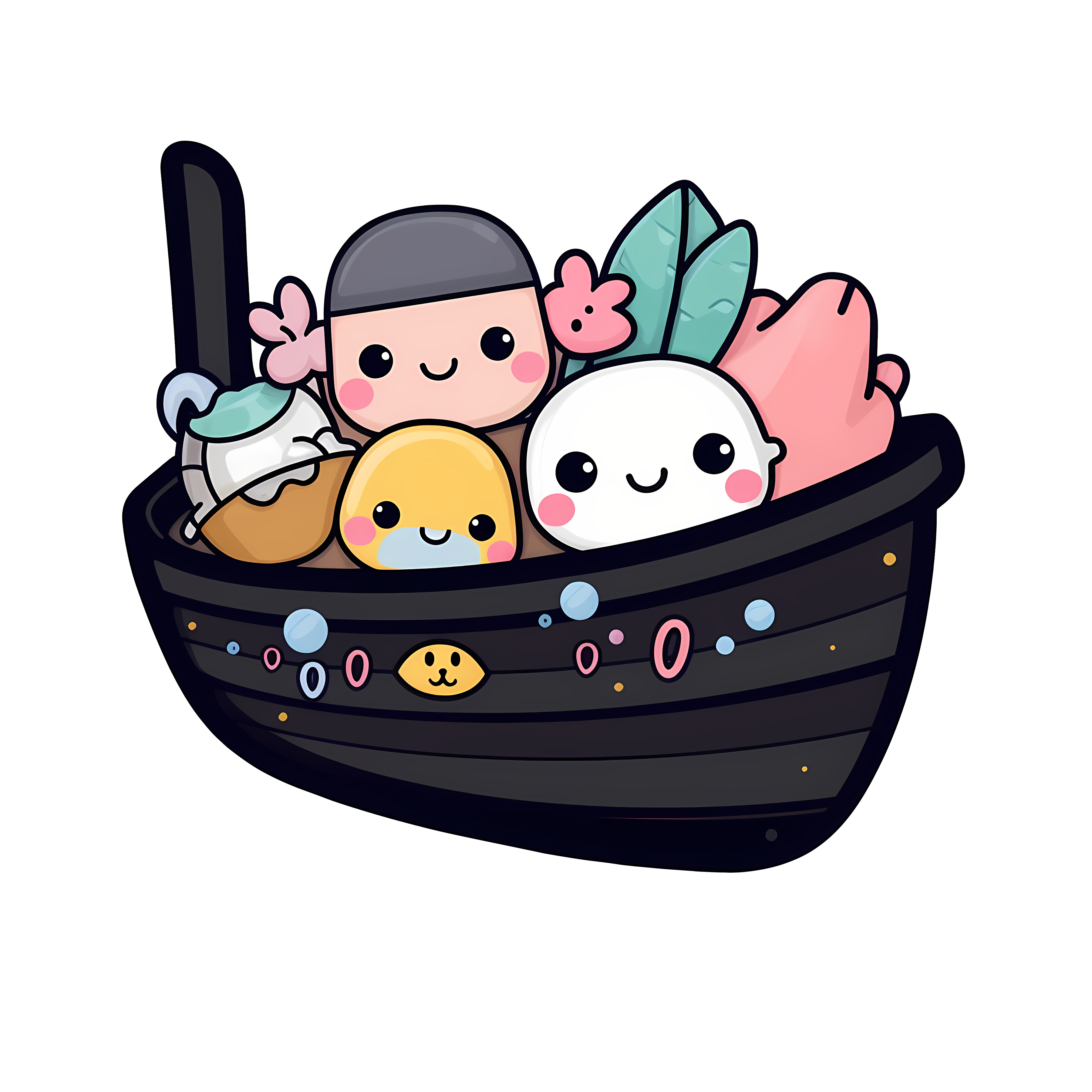 Boat with cute animal sticker isolated on transparent background #24128