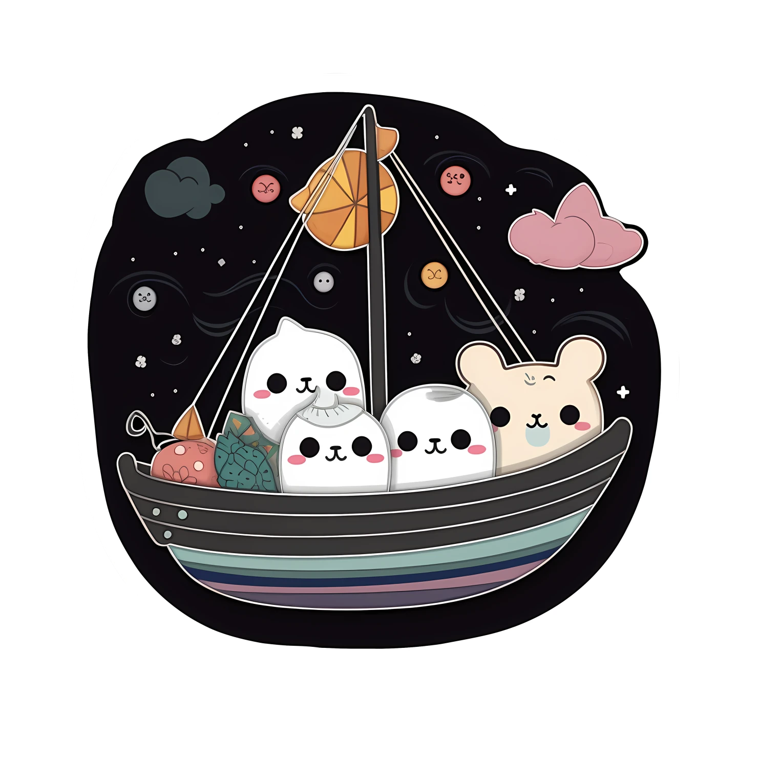 Boat with cute animal sticker isolated on transparent background #24129