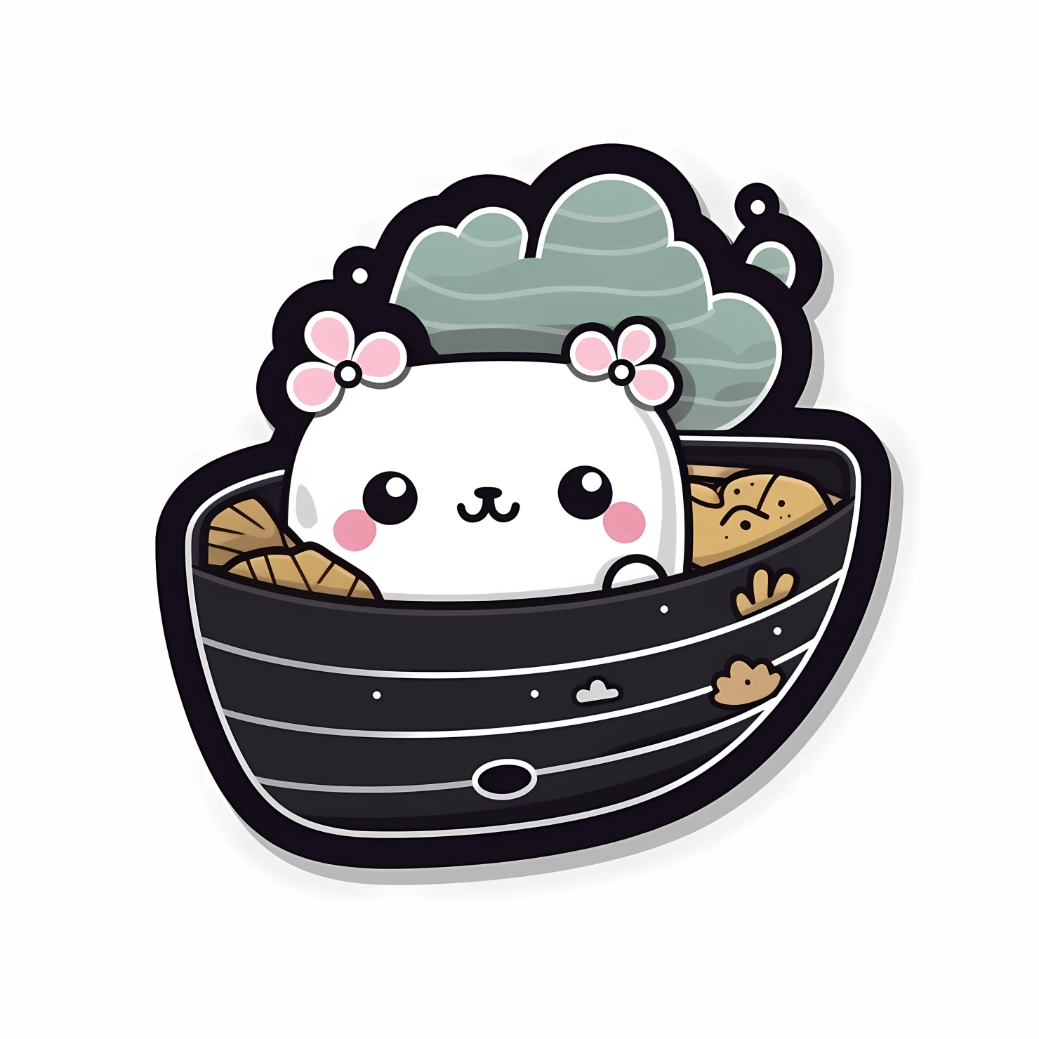 Boat with cute animal sticker isolated on transparent background #24143