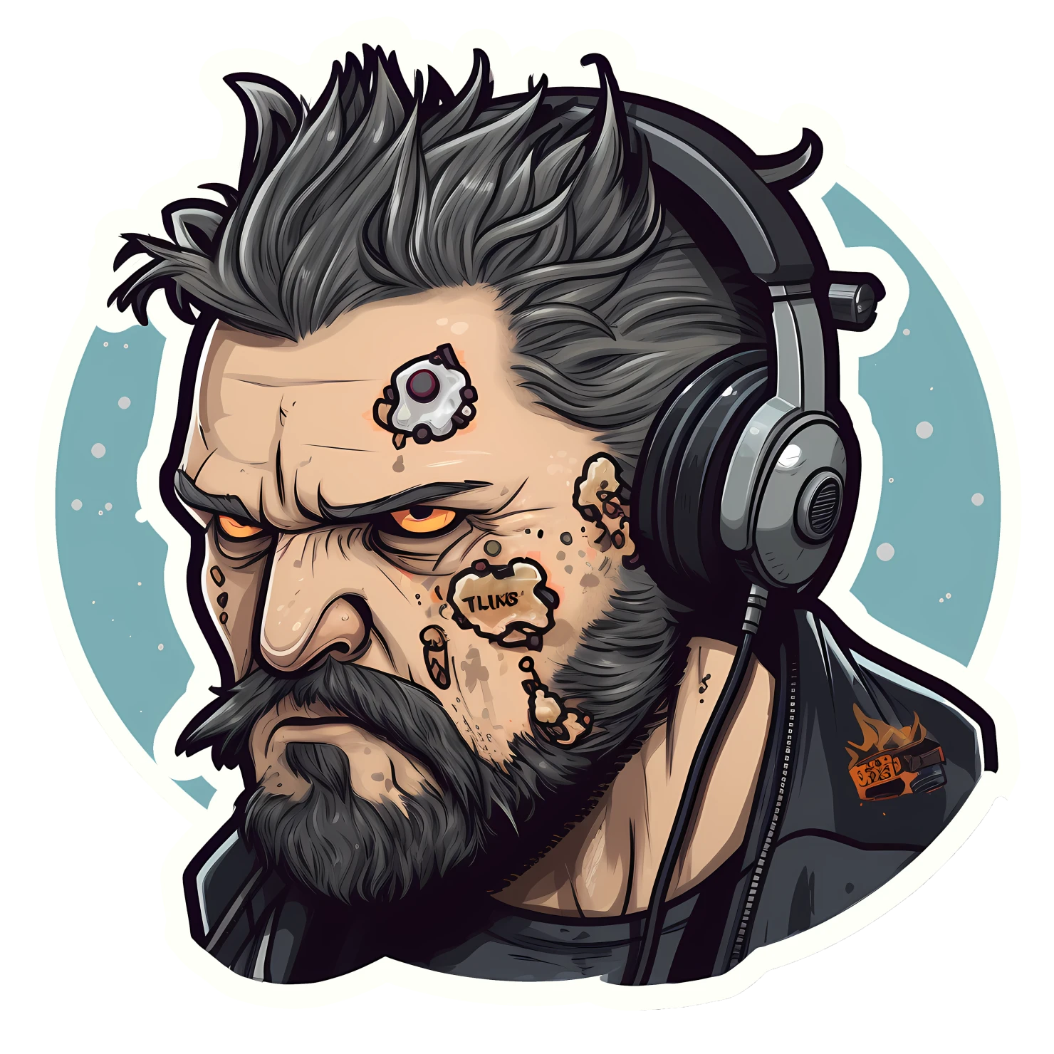 Kawaii cyberpunk and wearing headphone sticker isolated on transparent background #24226