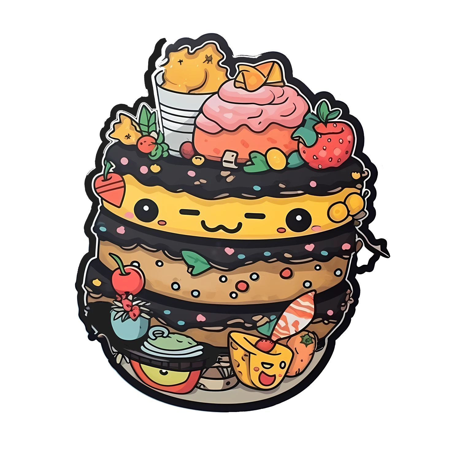 Kawaii cake sticker isolated on transparent background #24234