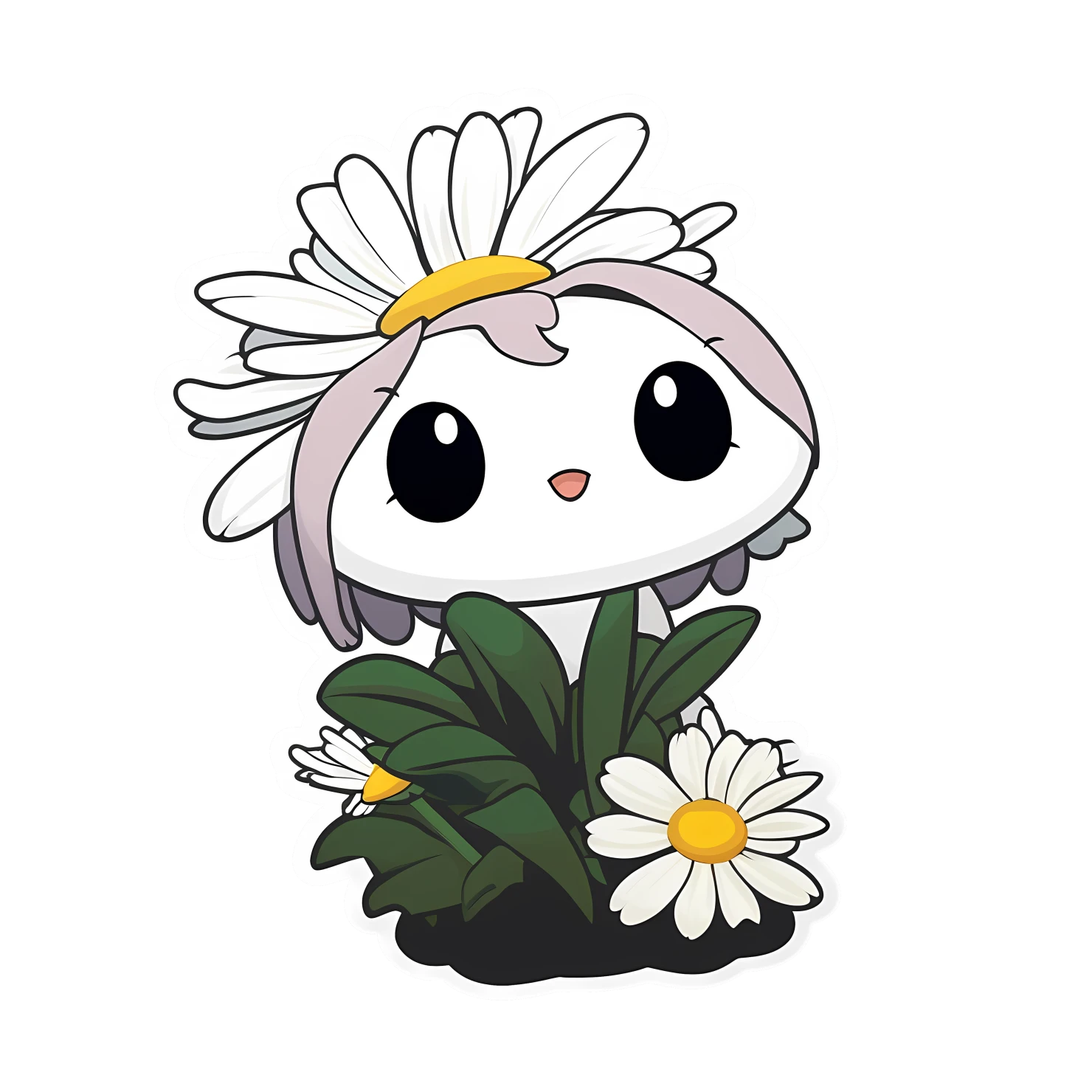 Kawaii daisy sticker isolated on transparent background #24577