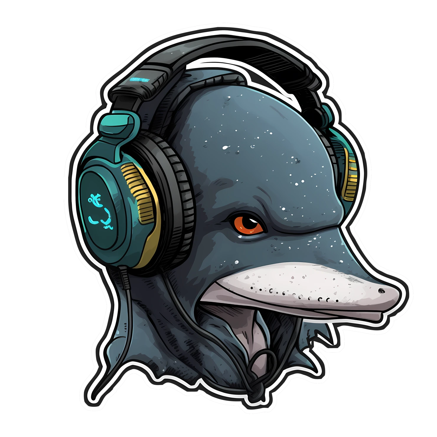 Kawaii cyberpunk dolphin sticker isolated on transparent background #24649