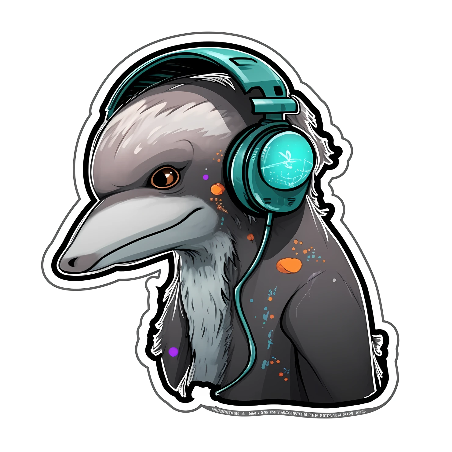 Kawaii cyberpunk dolphin sticker isolated on transparent background #24650