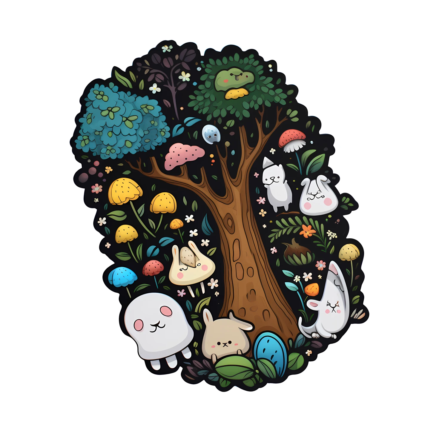Kawaii enchanted forest sticker isolated on transparent background #24767