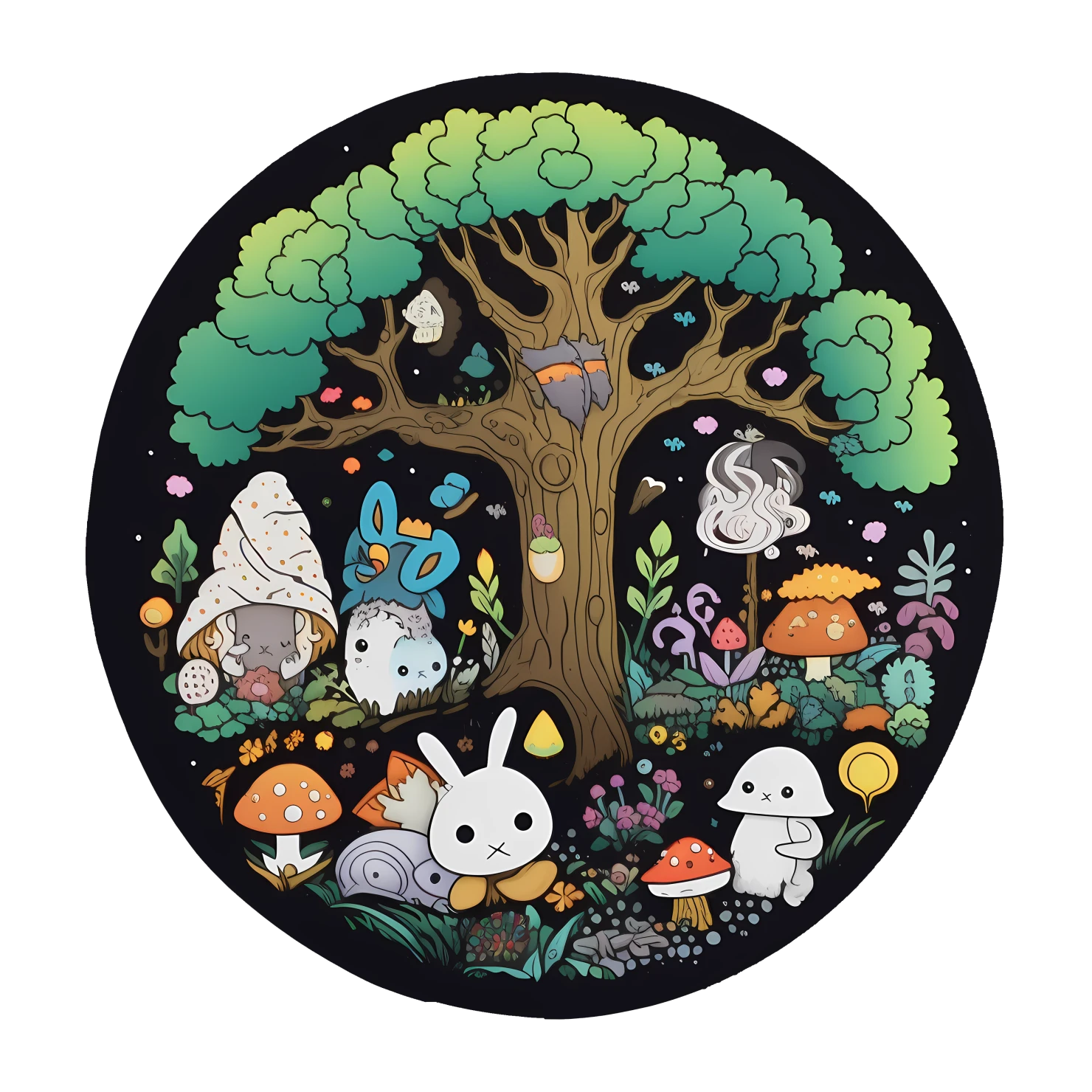 Kawaii enchanted forest sticker isolated on transparent background #24772