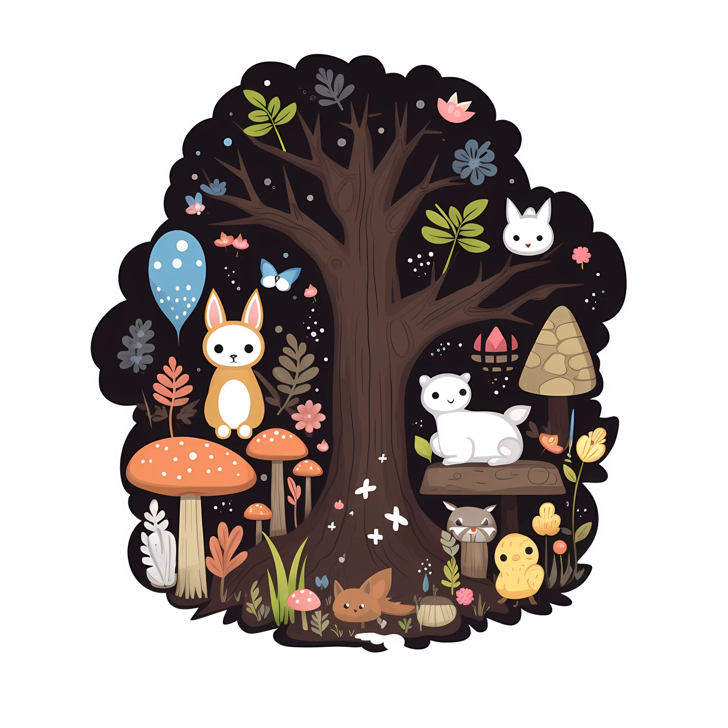 Kawaii enchanted forest sticker isolated on transparent background #24775