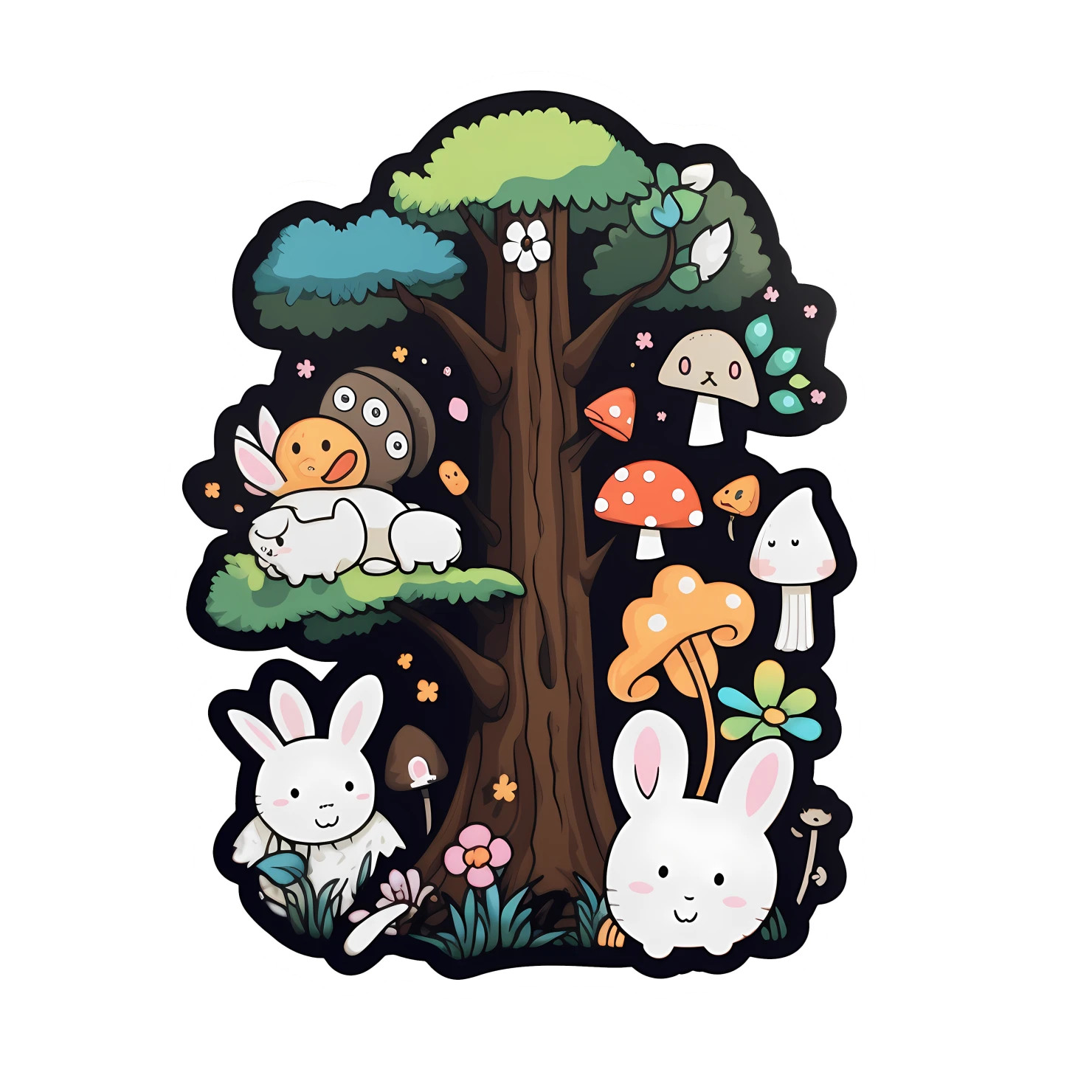 Kawaii enchanted forest sticker isolated on transparent background #24781