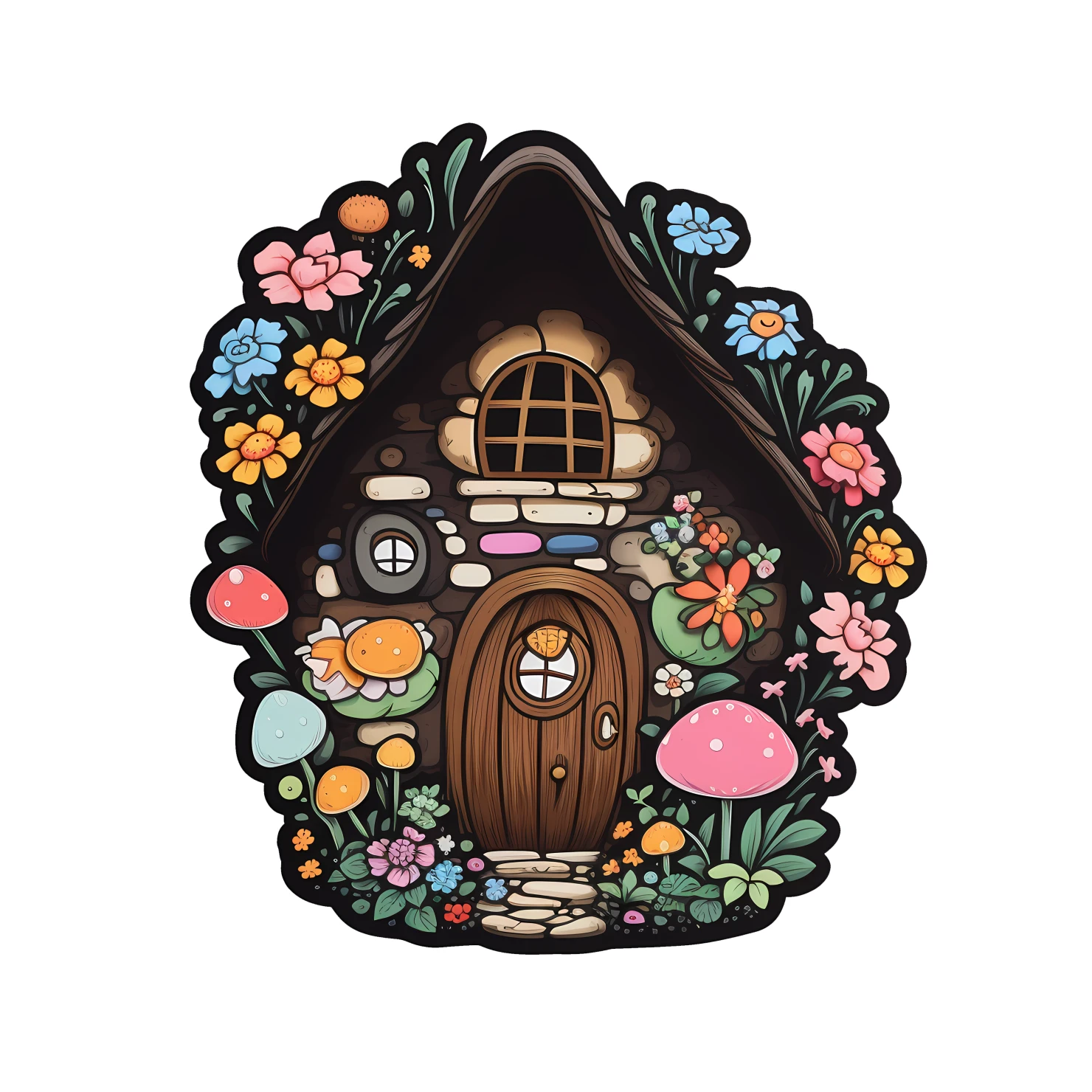 Kawaii fairy house sticker isolated on transparent background #24827