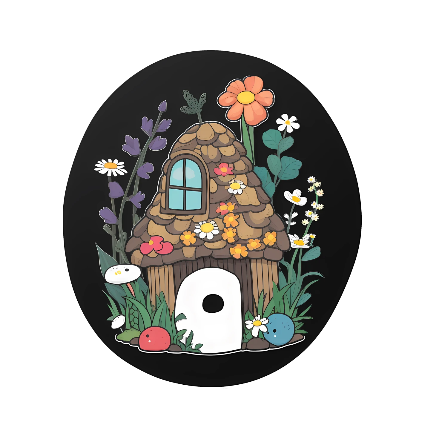 Kawaii fairy house sticker isolated on transparent background #24831