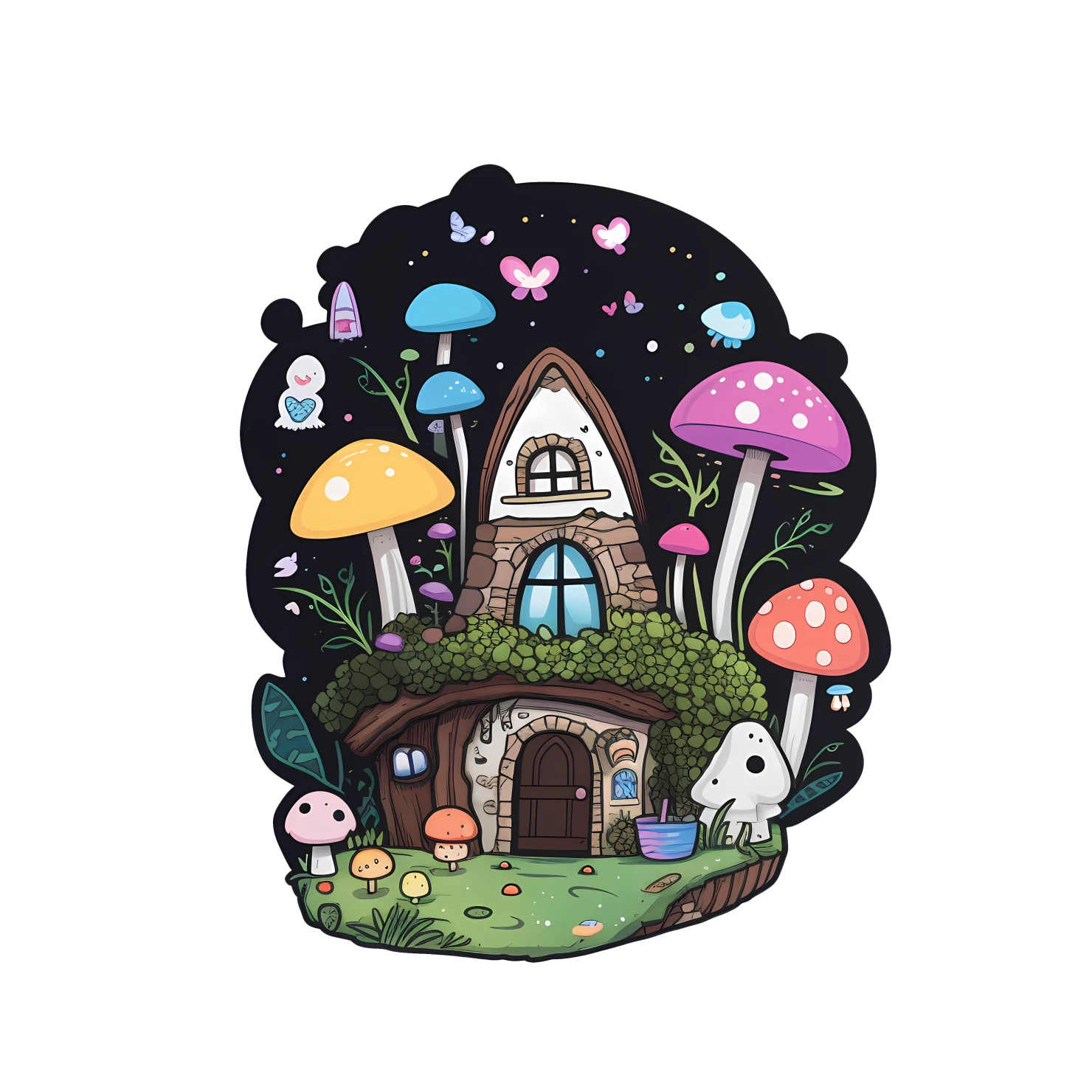 Kawaii fairy house sticker isolated on transparent background #24832
