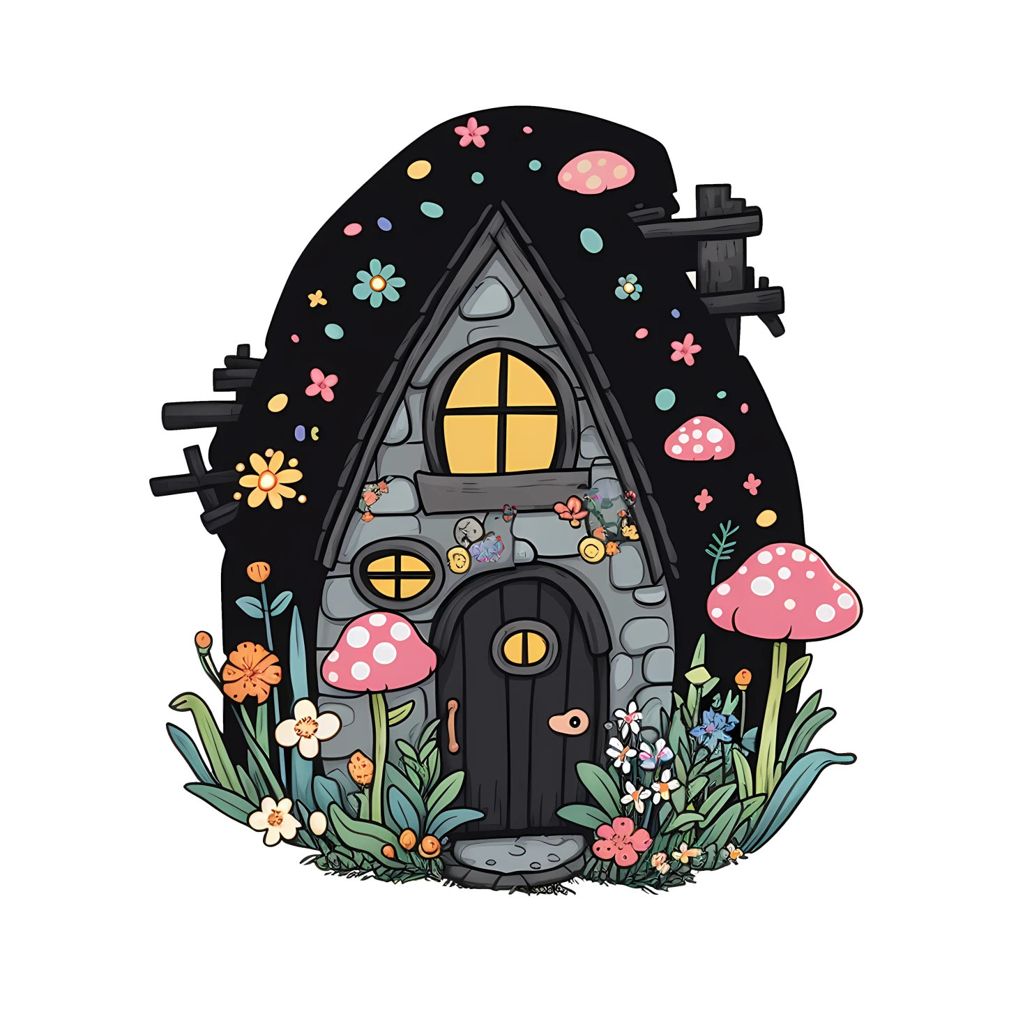Kawaii fairy house sticker isolated on transparent background #24834