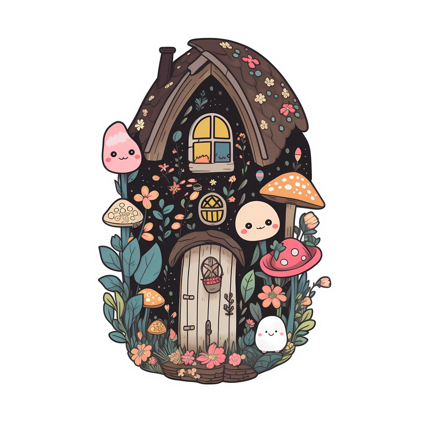 Kawaii fairy house sticker isolated on transparent background #24835