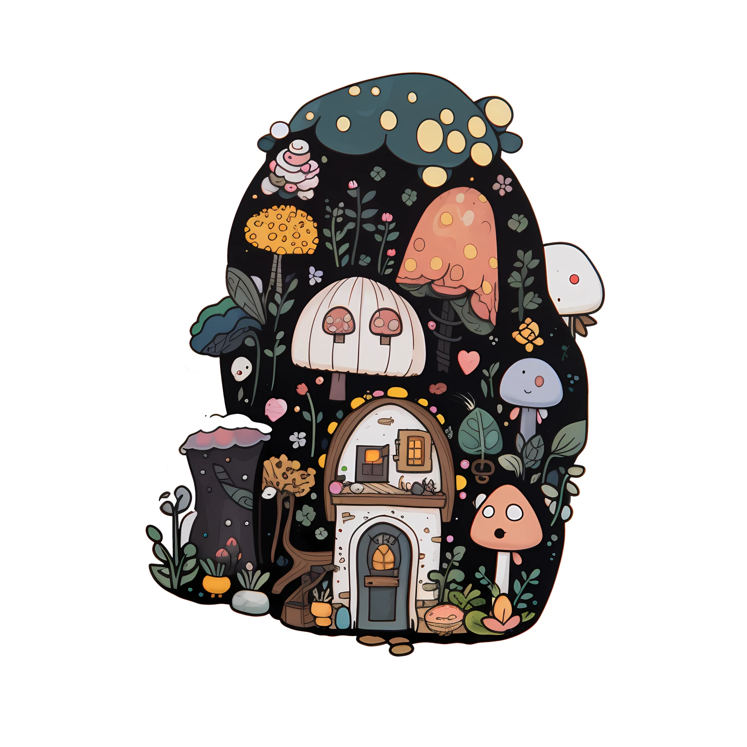 Kawaii fairy house sticker isolated on transparent background #24836